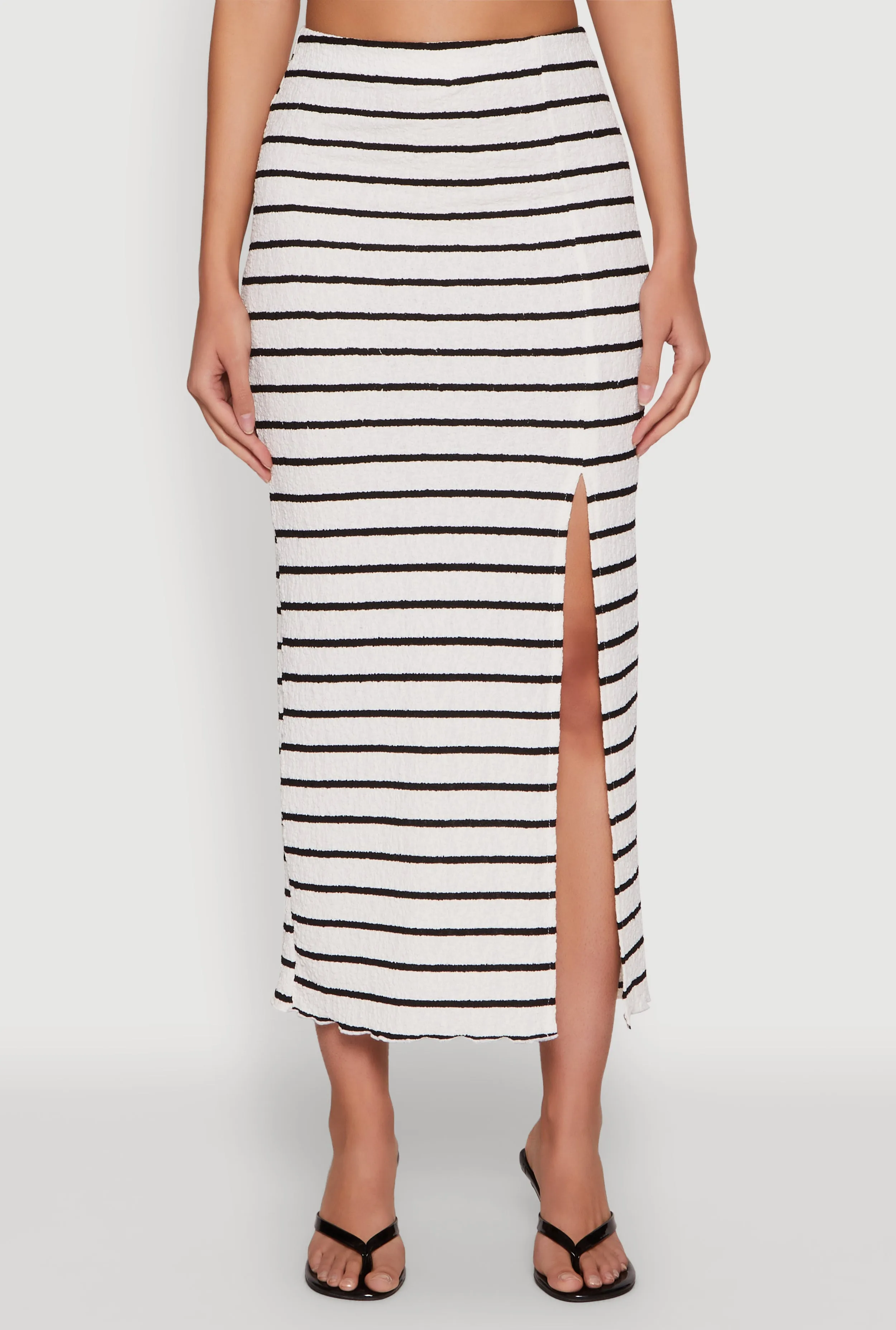 Almost Famous Striped Side Slit Maxi Skirt