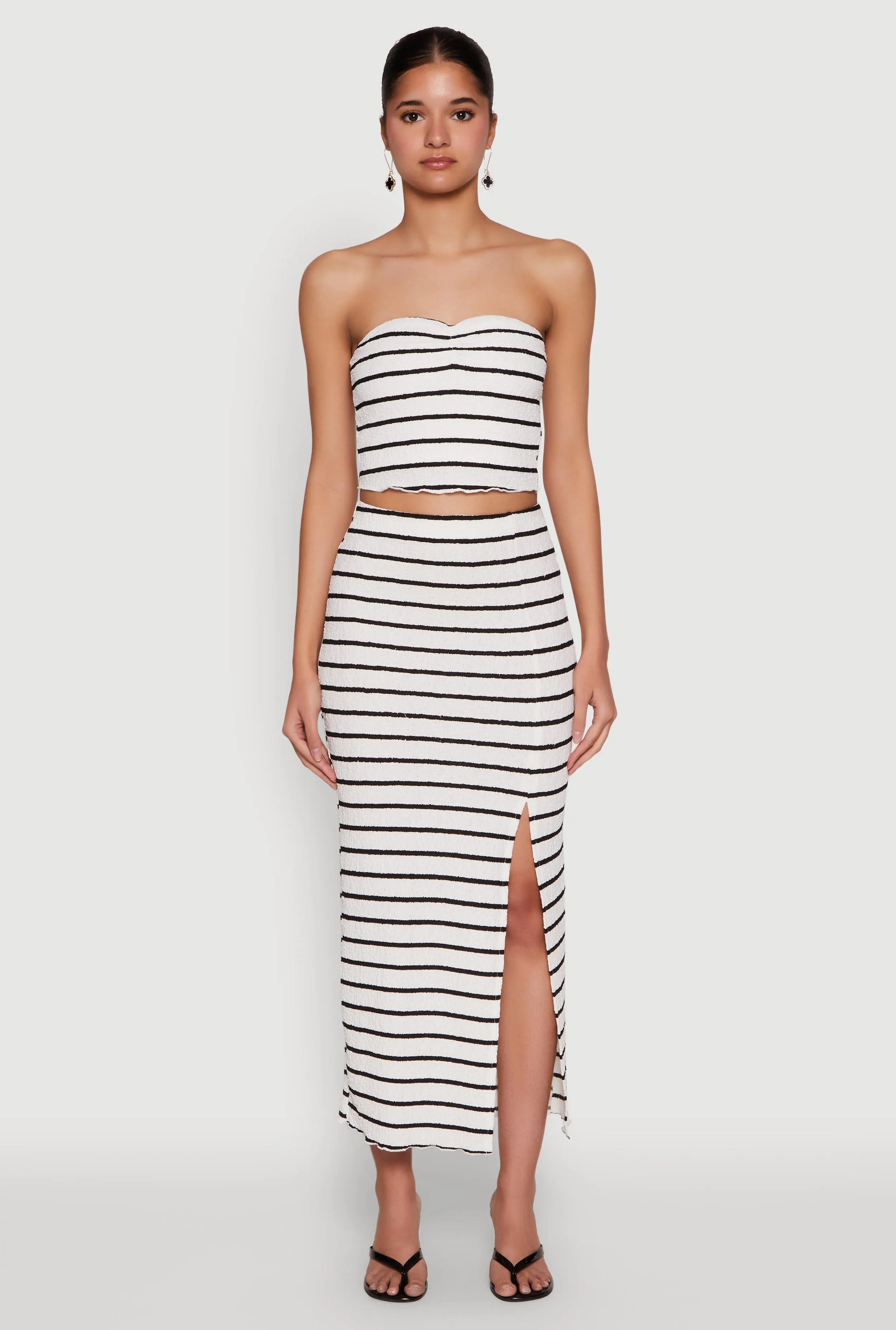Almost Famous Striped Side Slit Maxi Skirt