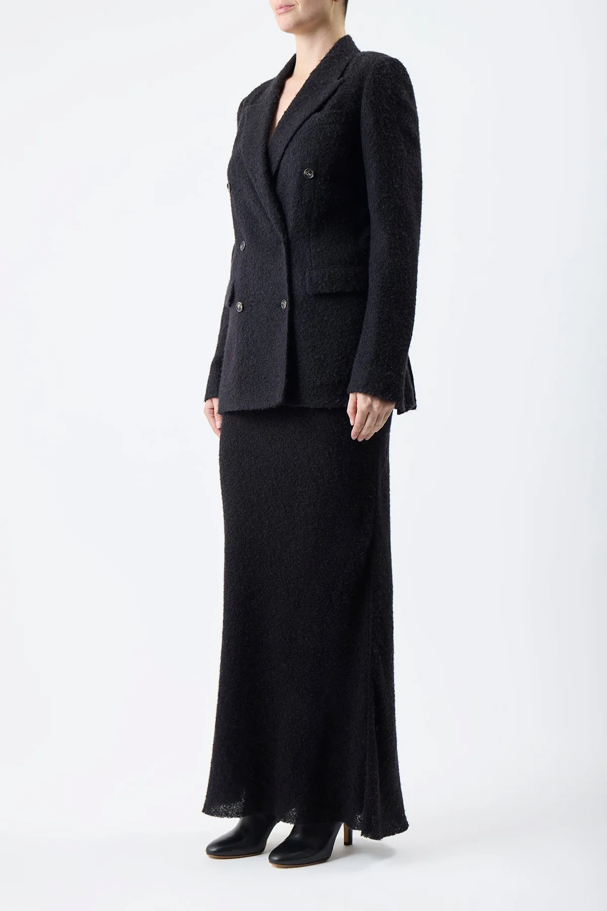 Belo Maxi Skirt in Black Silk Cashgora Boucle Gauze
