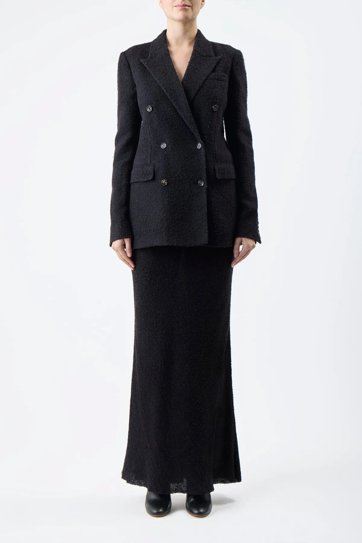 Belo Maxi Skirt in Black Silk Cashgora Boucle Gauze