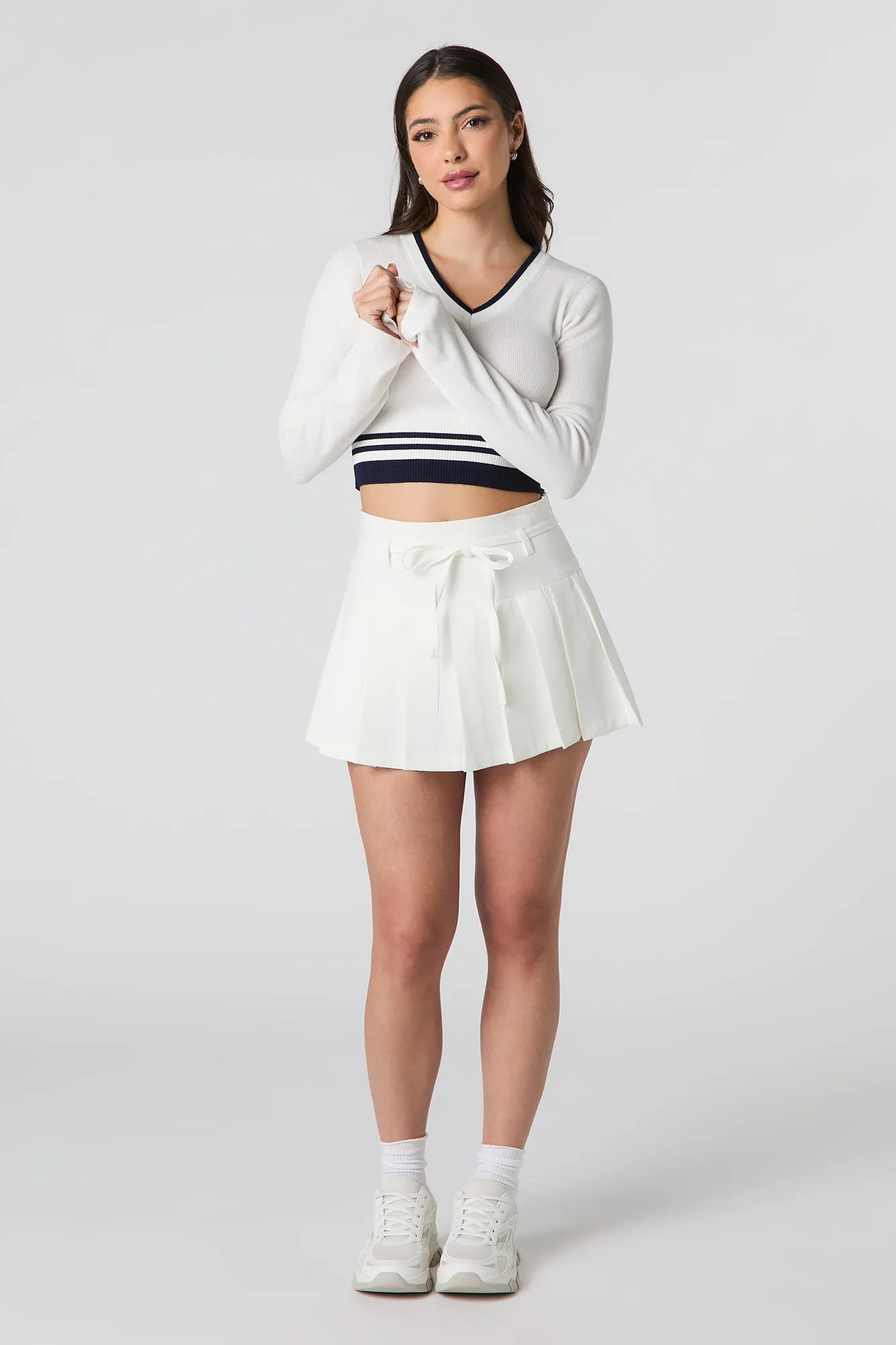Belted Pleated Mini Skort