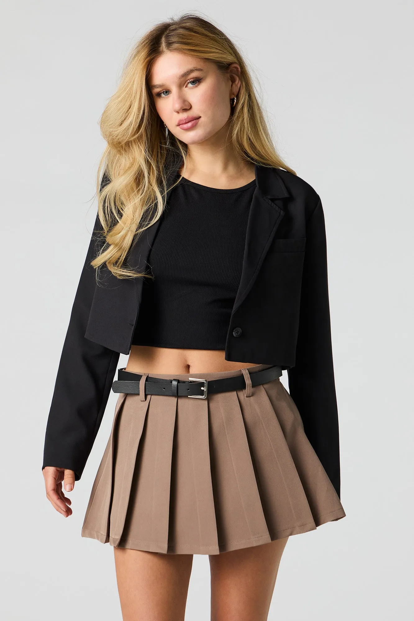 Belted Pleated Mini Skort