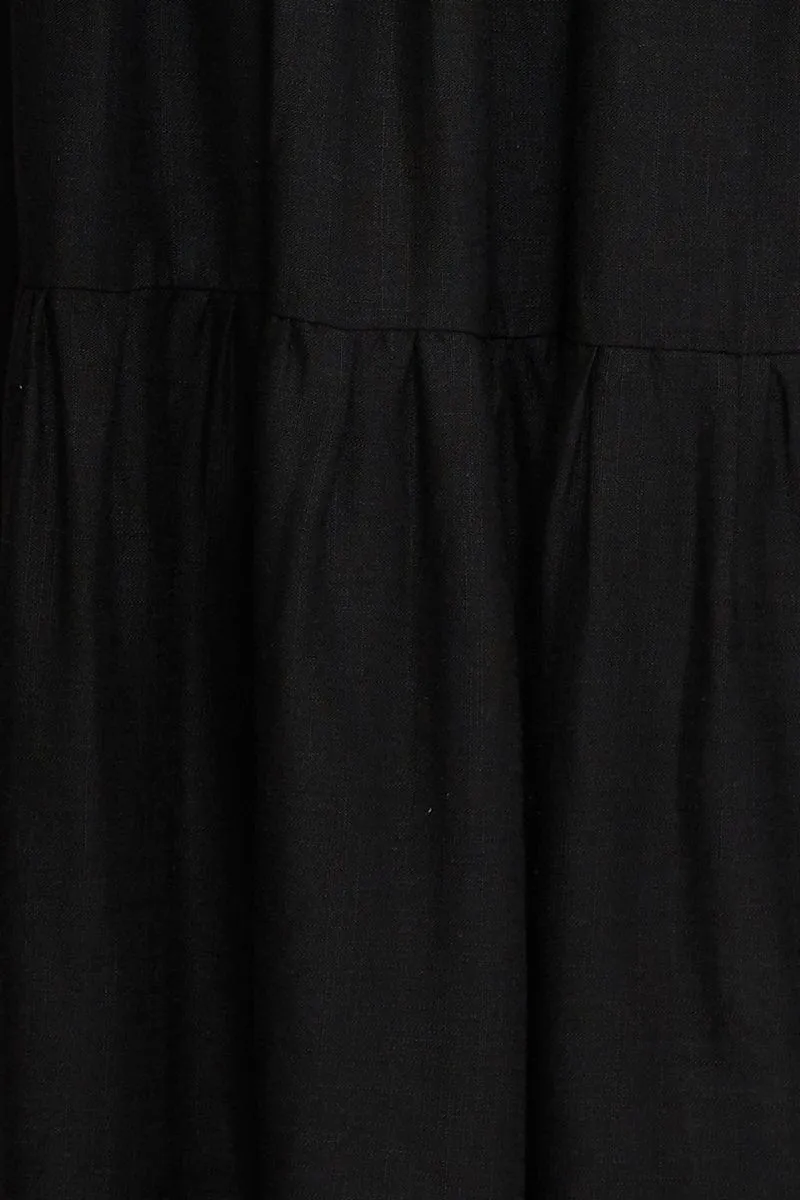 Black Maxi Skirt High Rise Linen Blend