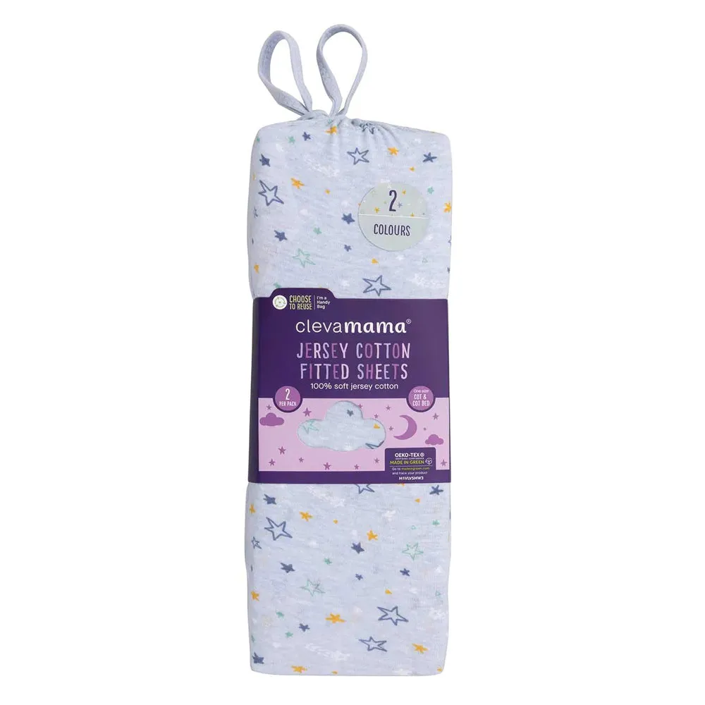 ClevaMama Blue Jersey Cotton Fitted Sheets