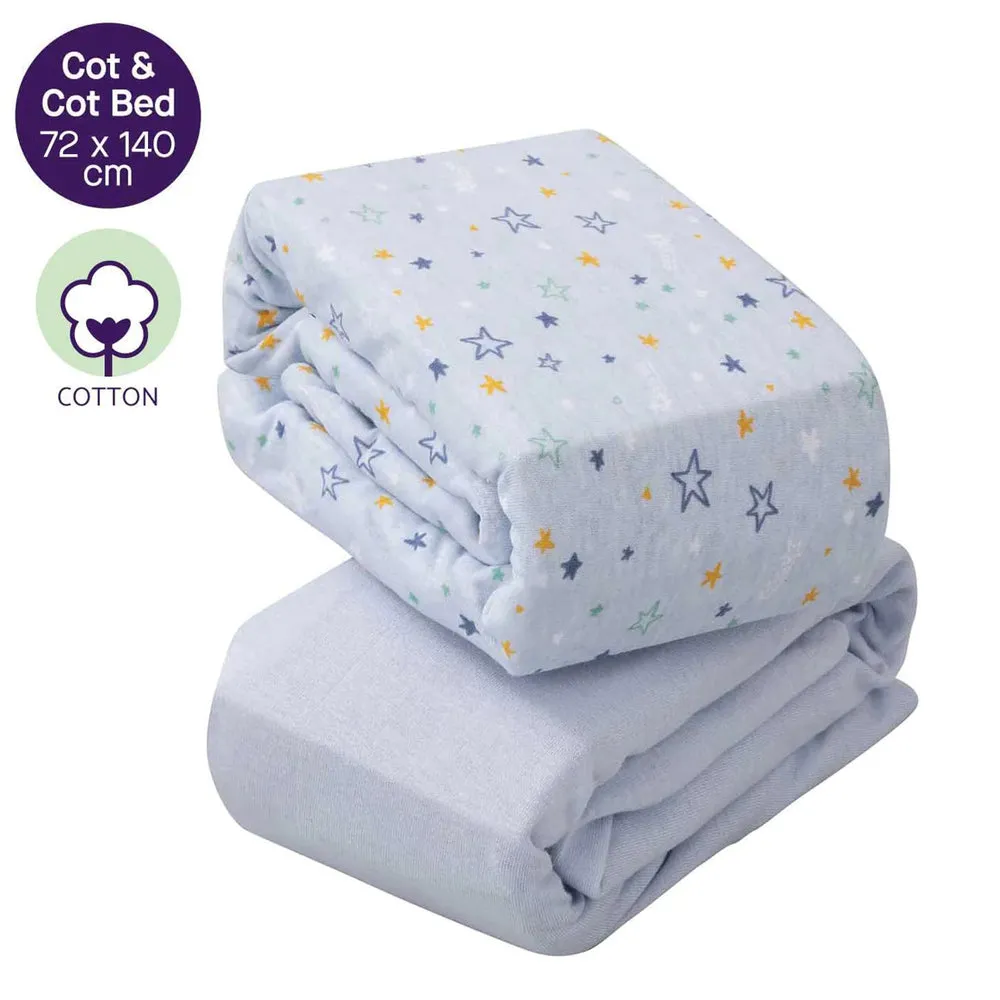 ClevaMama Blue Jersey Cotton Fitted Sheets