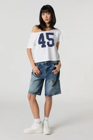 Dark Wash Distressed Denim Jort