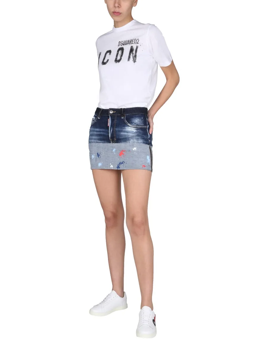 Dsquared2 Distressed Paint Splatter-Effect Mini Skirt