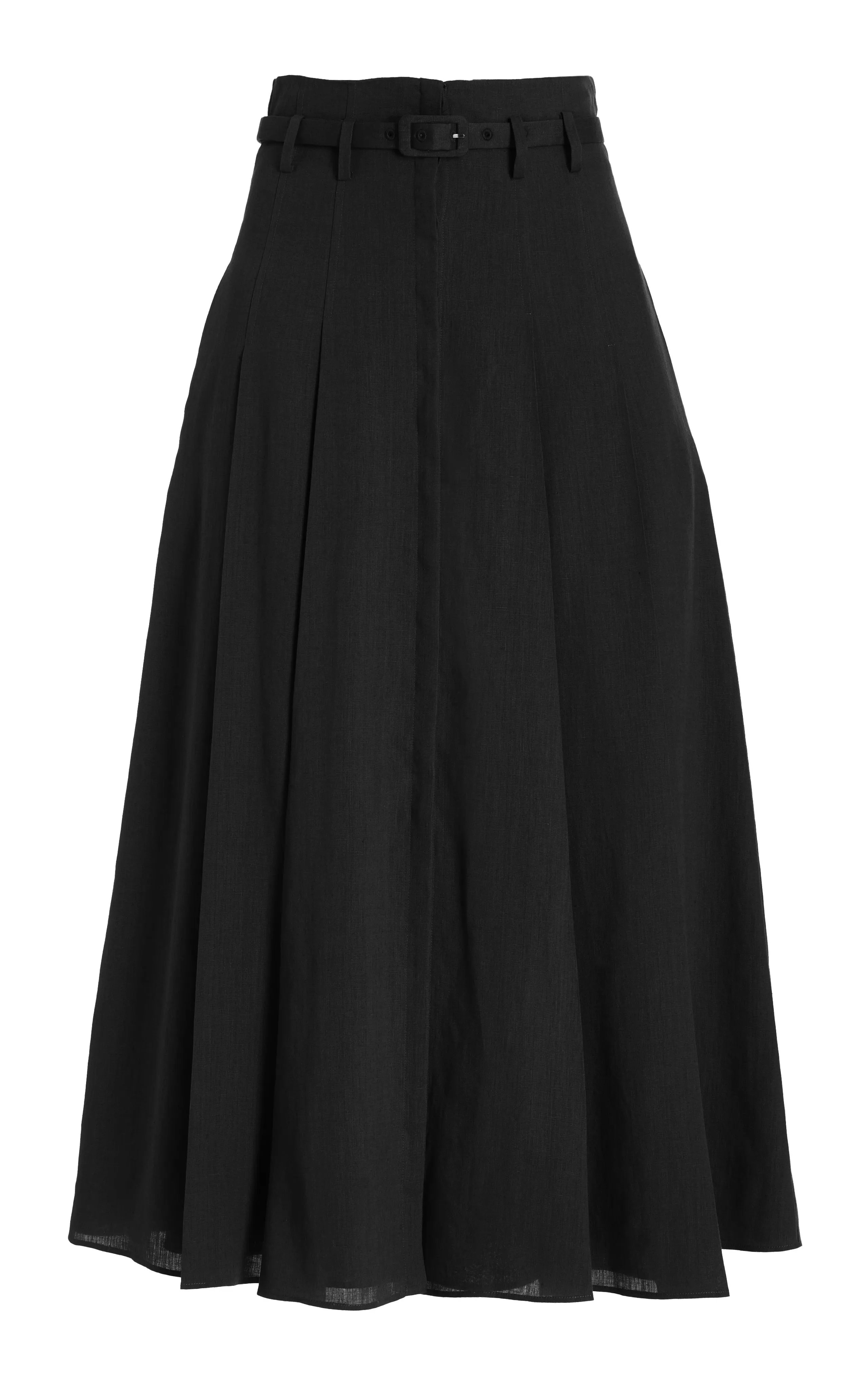 Dugald Pleated Midi Skirt in Black Aloe Linen