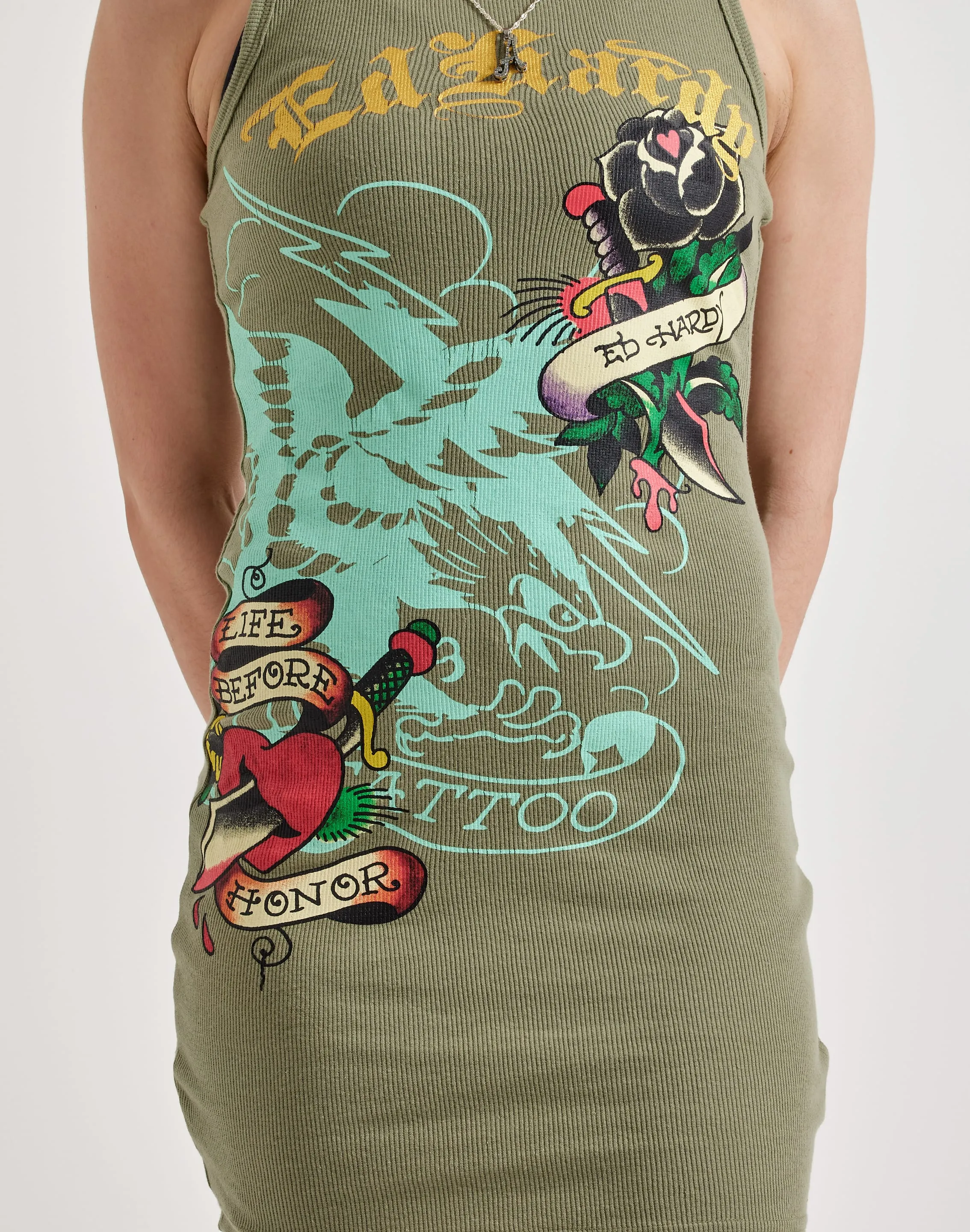 Ed Hardy Black Rose Tank Dress