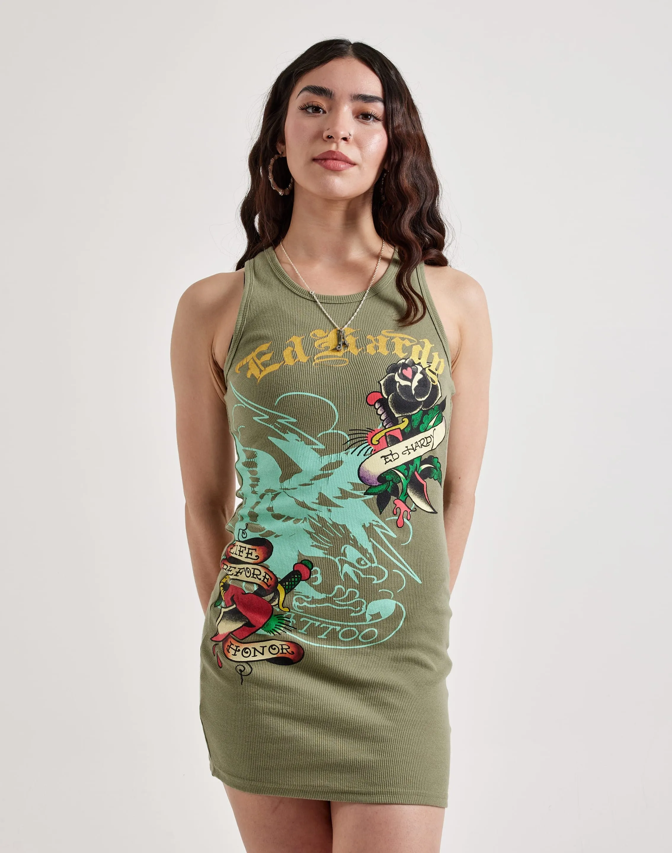 Ed Hardy Black Rose Tank Dress