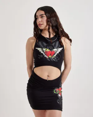 Ed Hardy Heart Wings Cut-Out Tank Dress
