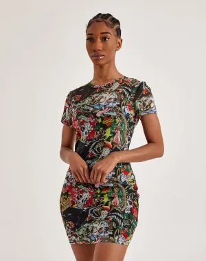 Ed Hardy Tattoo Collage Mesh Tee Dress