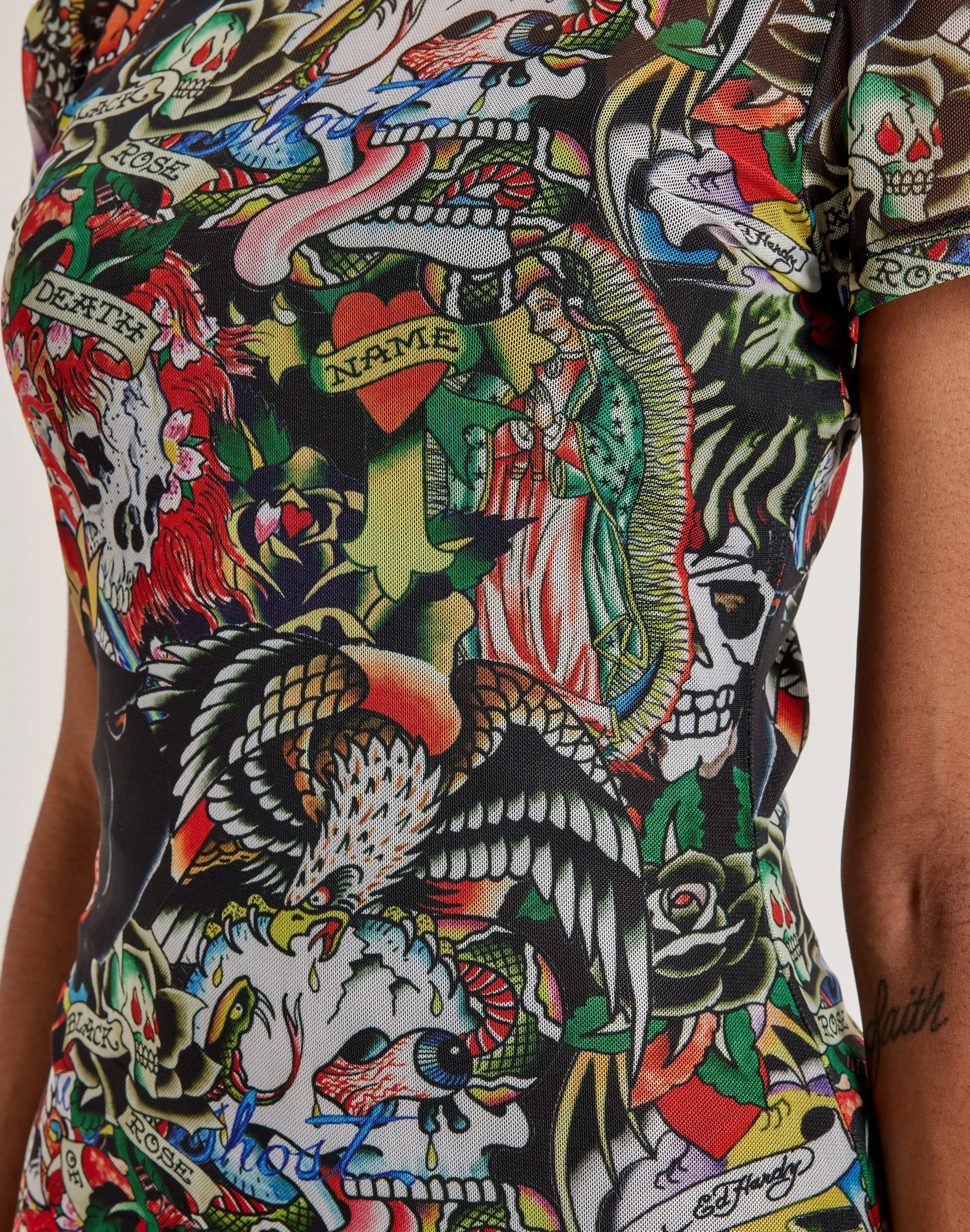 Ed Hardy Tattoo Collage Mesh Tee Dress