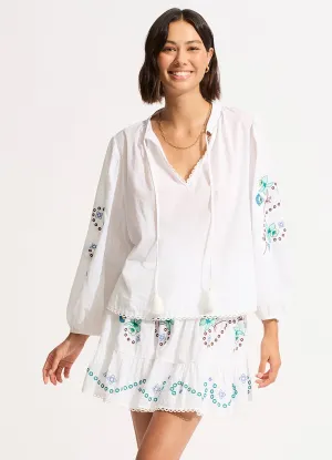 Eden Embroidery Skirt - White