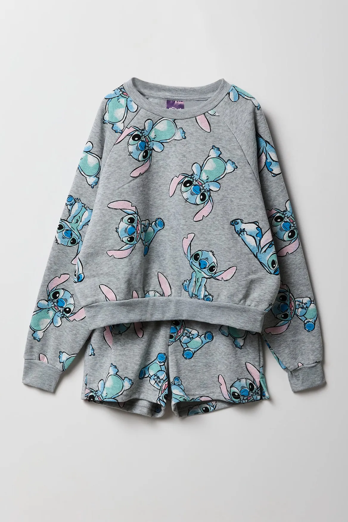 Ensemble deux pièces chandail en molleton et short à imprimé Stitch pour filles
