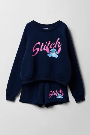 Ensemble deux pièces chandail en molleton et short à imprimé Stitch pour filles