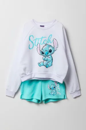 Ensemble deux pièces chandail en molleton et short à imprimé Stitch pour filles
