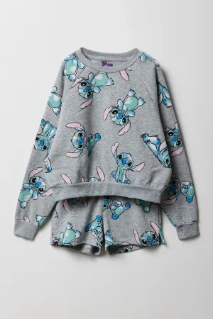 Ensemble deux pièces chandail en molleton et short à imprimé Stitch pour filles