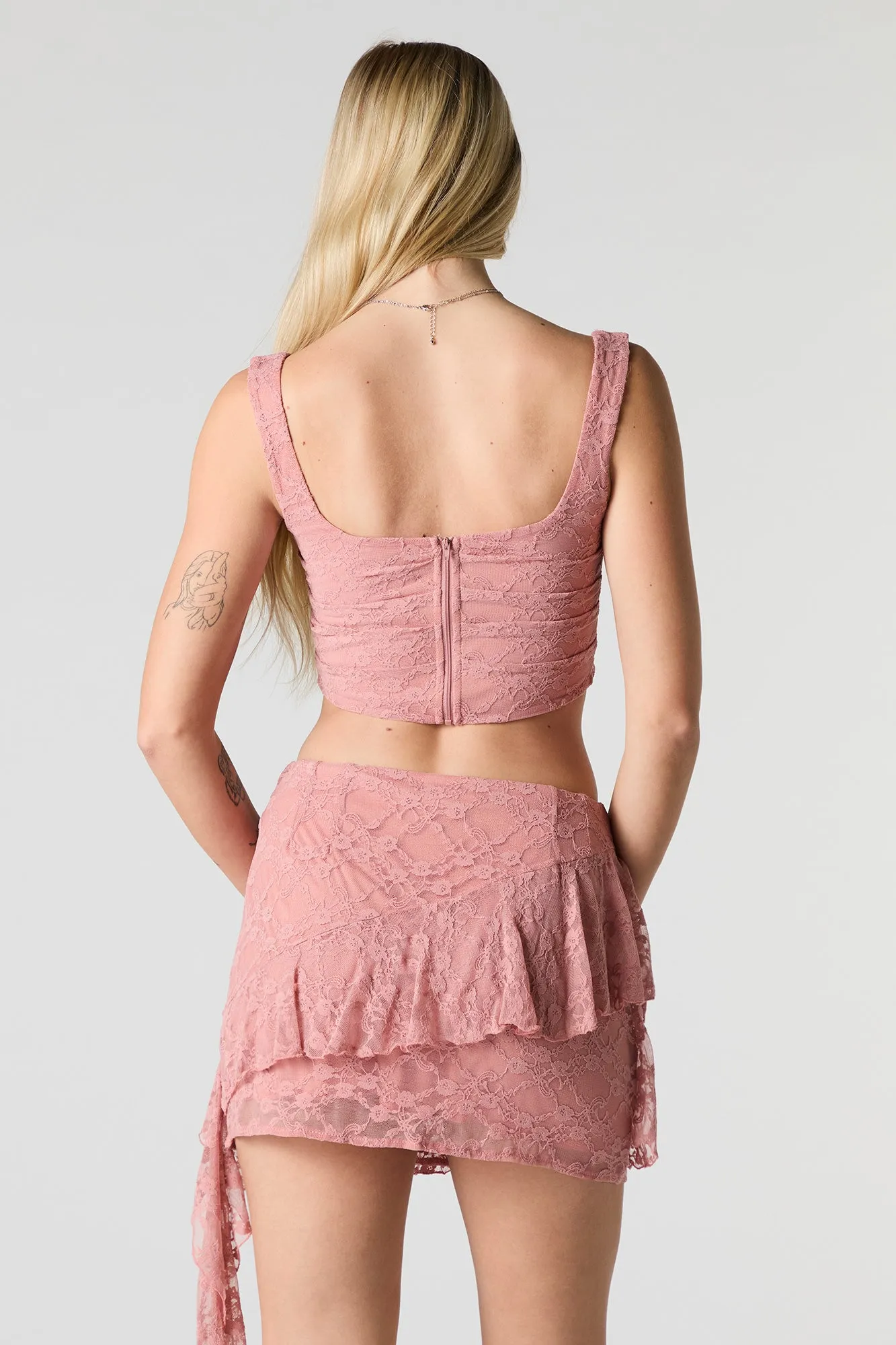 Floral Lace Ruffle Asymmetrical Mini Skirt