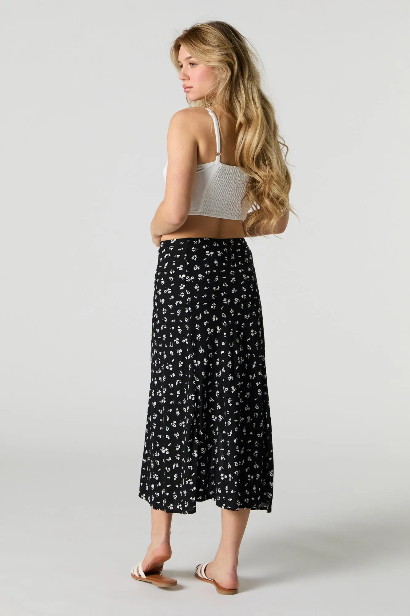 Floral Slit Midi Skirt