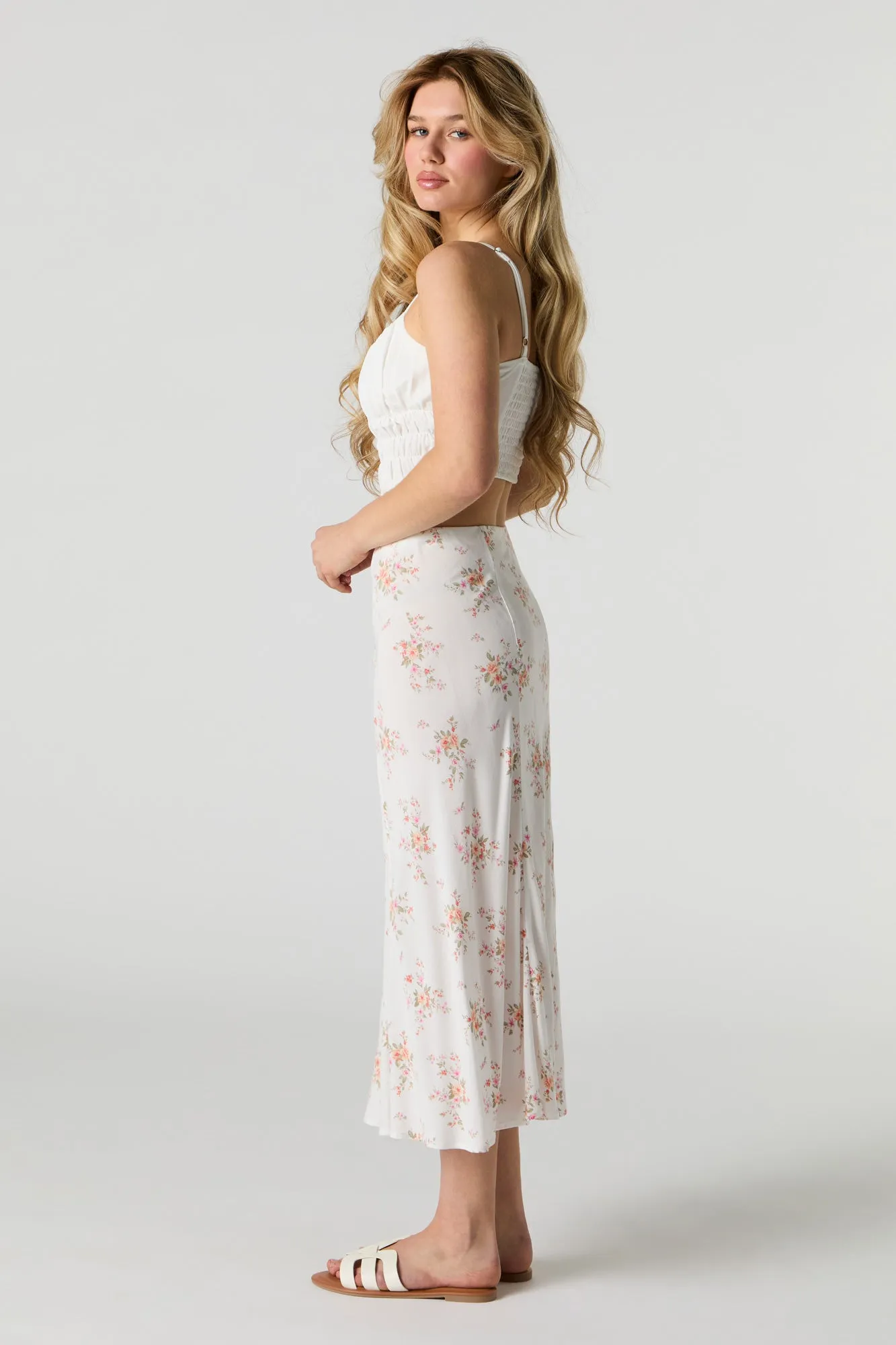 Floral Slit Midi Skirt