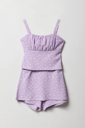 Girls Floral Textured Tank & Skort 2 Piece Set