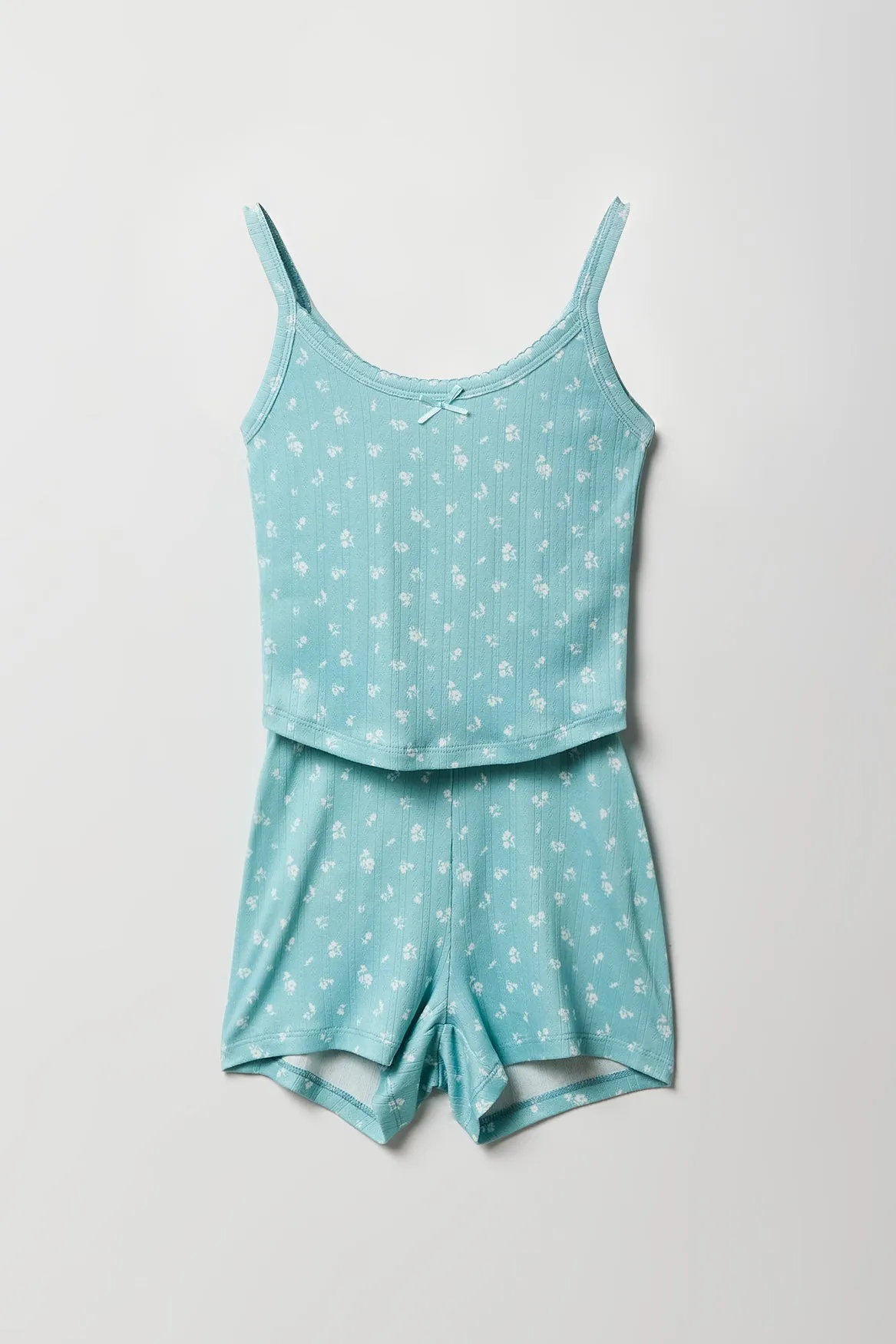 Girls Pointelle Knit Tank & Short 2 Piece Pajama Set