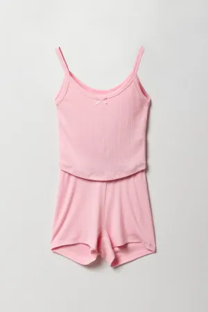 Girls Pointelle Knit Tank & Short 2 Piece Pajama Set