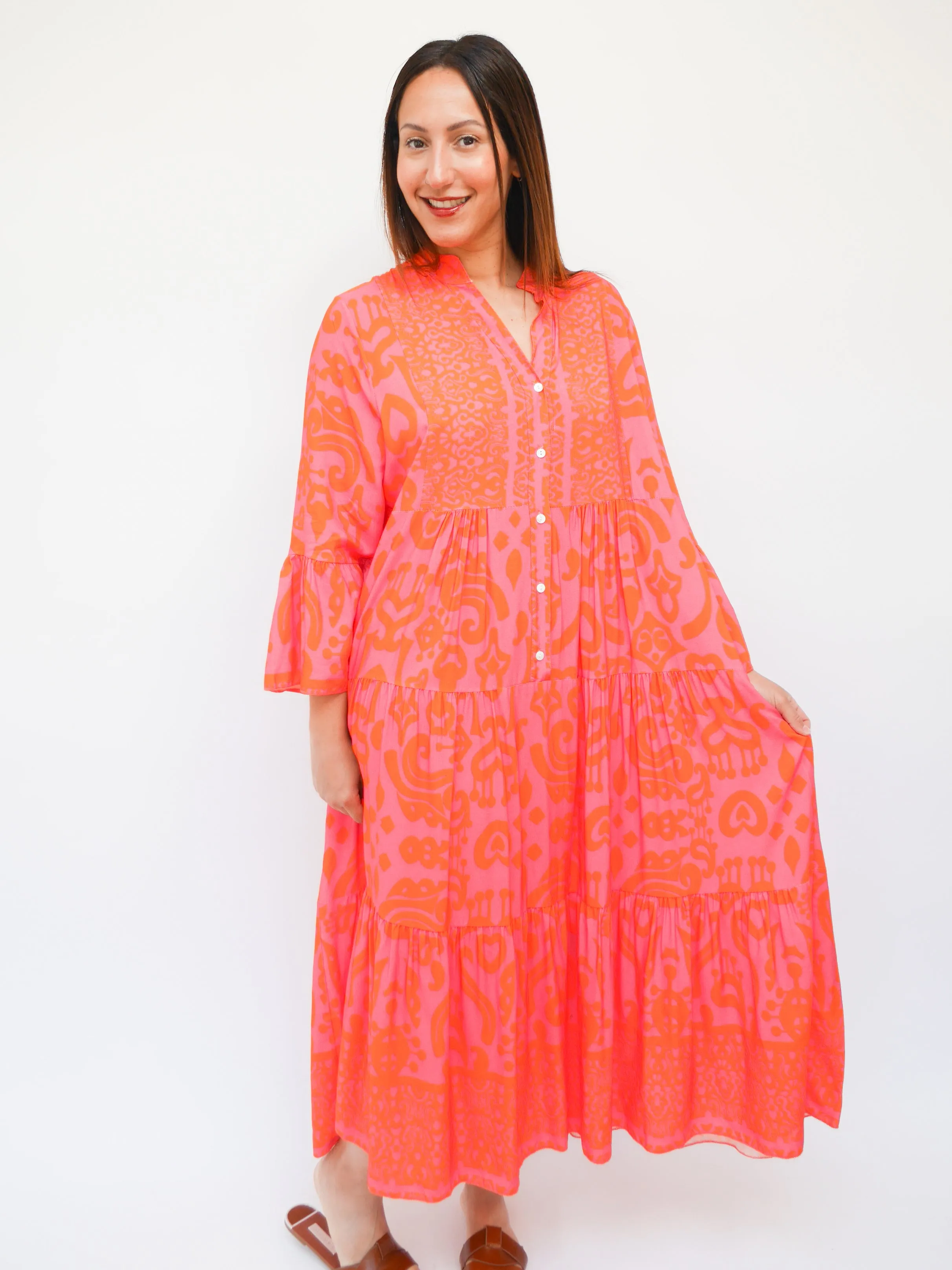Helena Dress Fuchsia & Orange