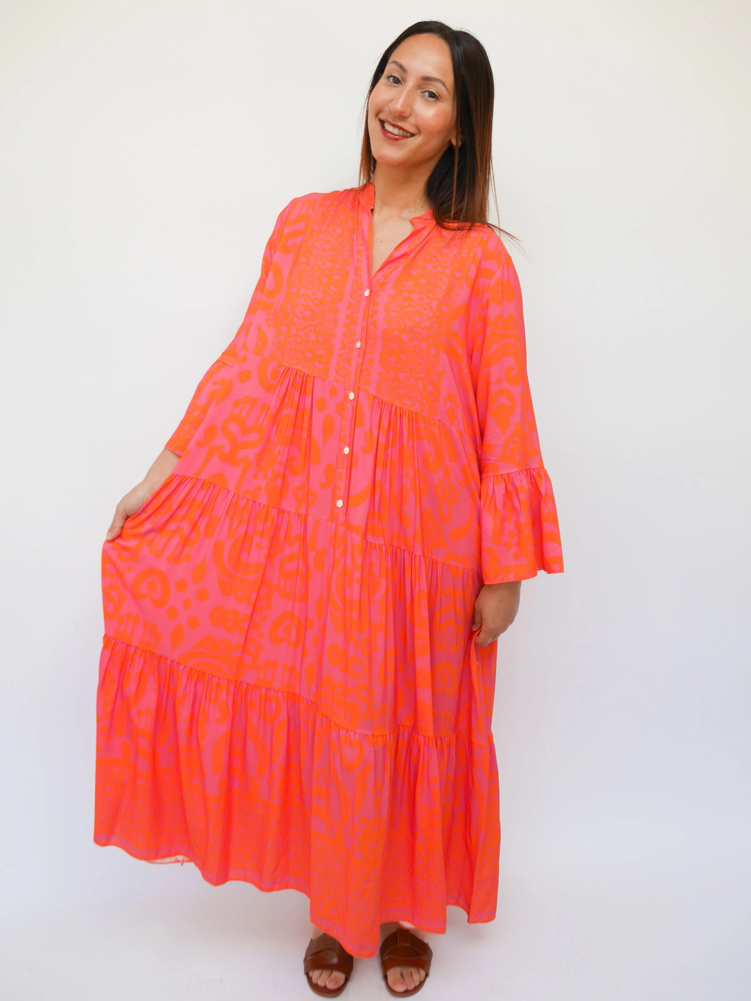 Helena Dress Fuchsia & Orange