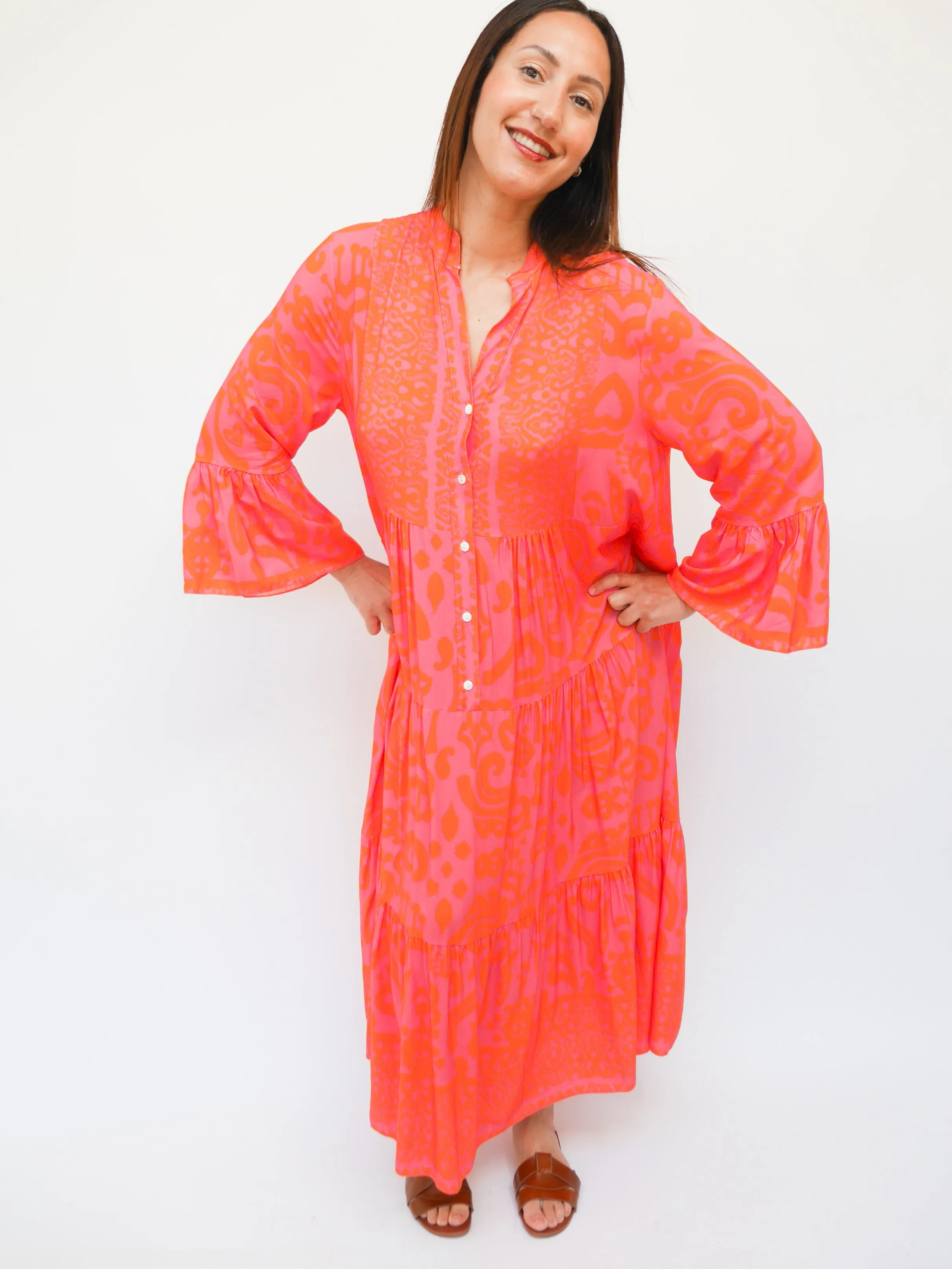 Helena Dress Fuchsia & Orange