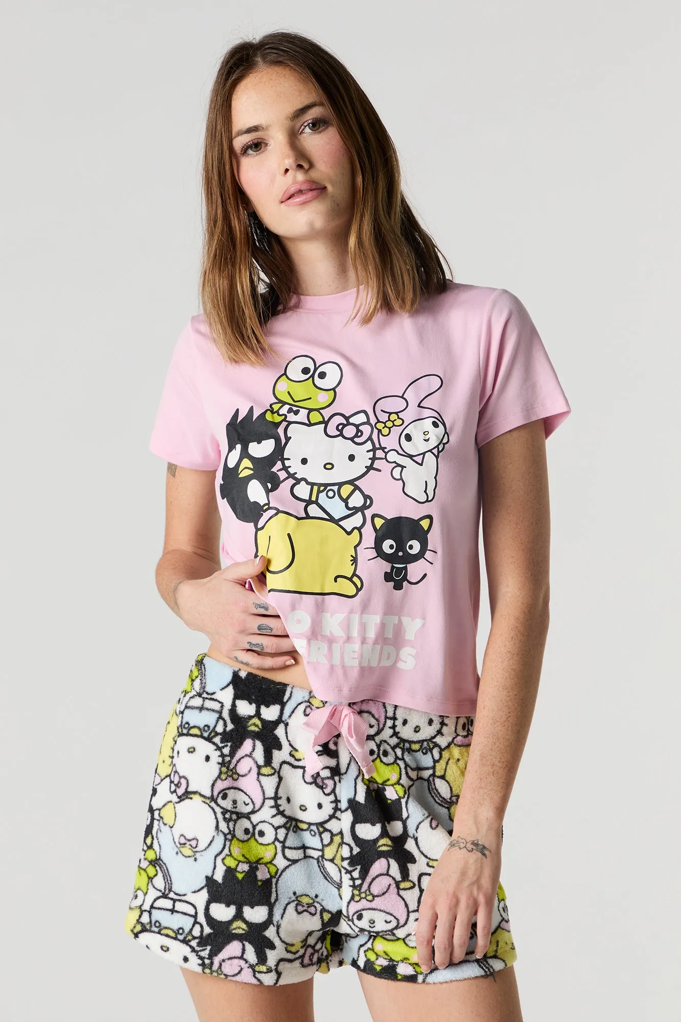 Hello Kitty & Friends T-Shirt & Plush Short 2 Piece Pajama Set