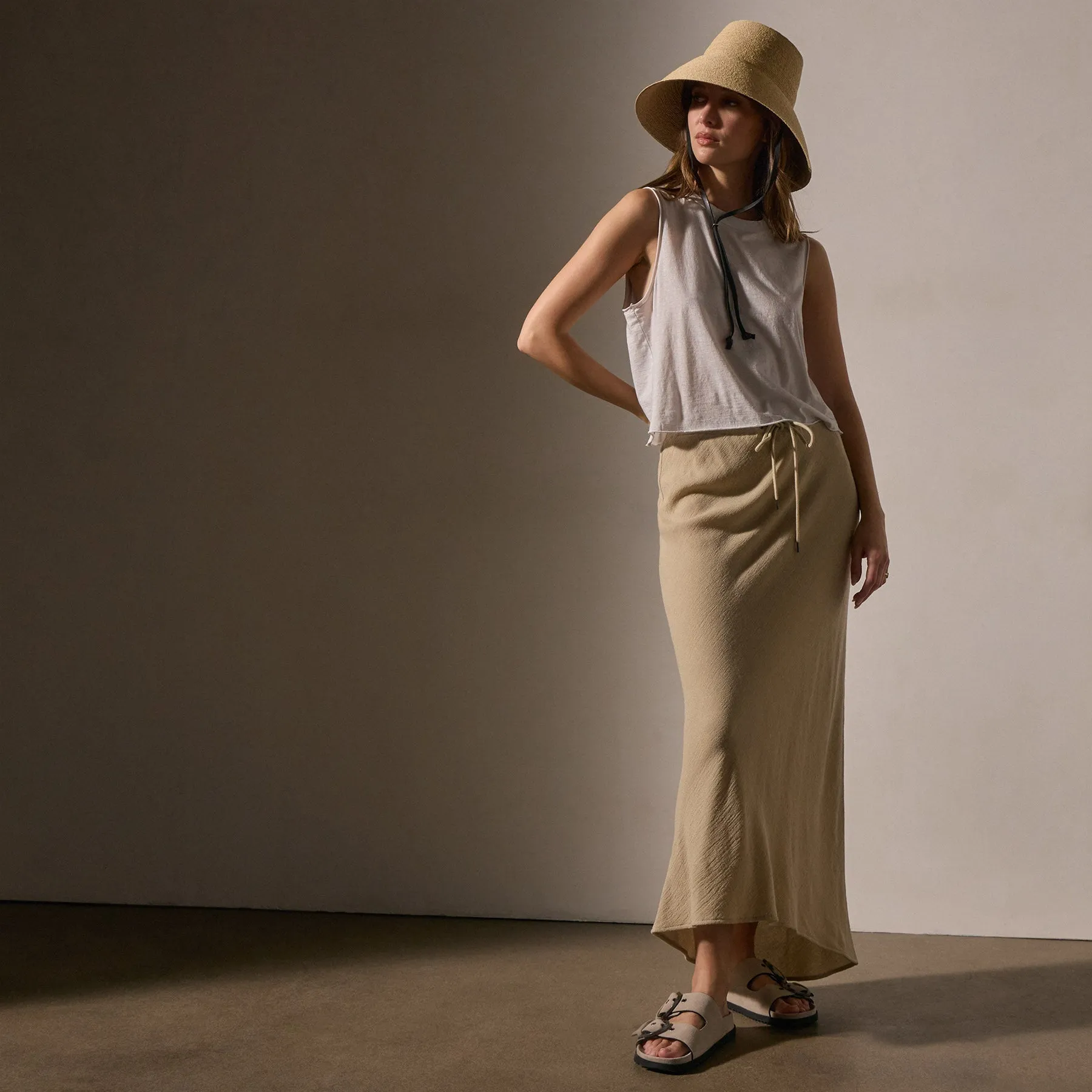 High Low Wool Blend Skirt - Biscuit