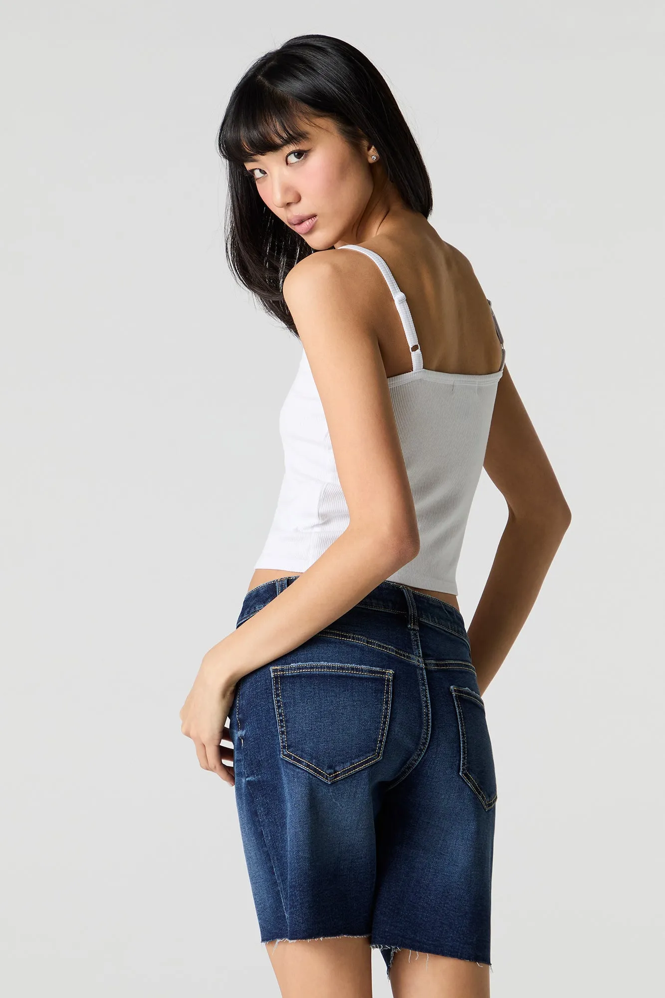 High Rise Longline Denim Short