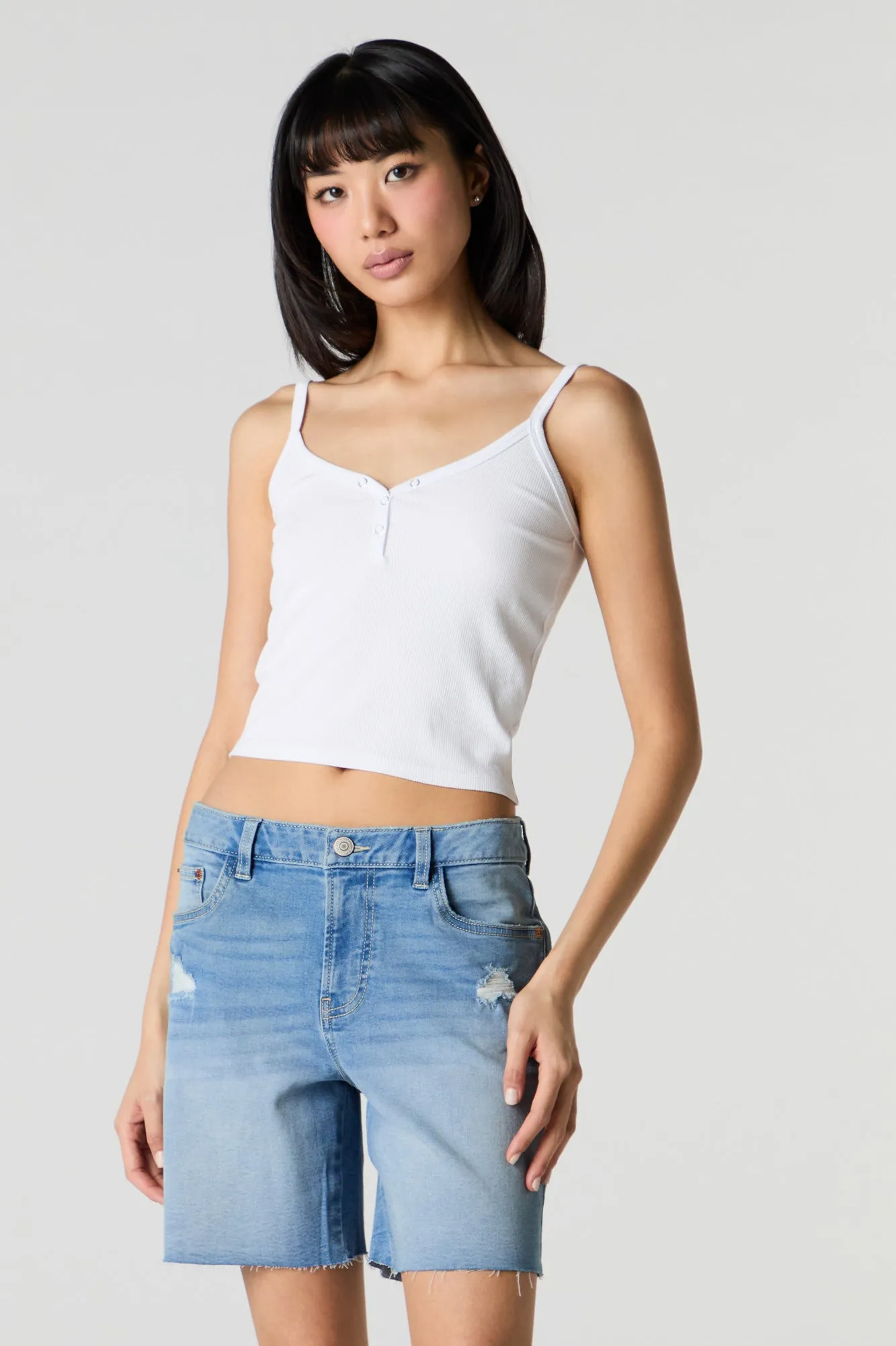 High Rise Longline Denim Short