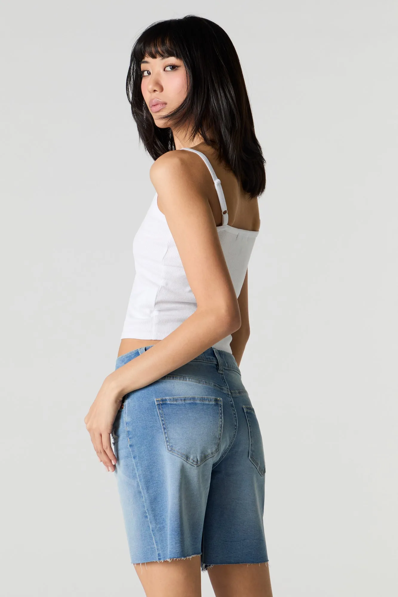 High Rise Longline Denim Short