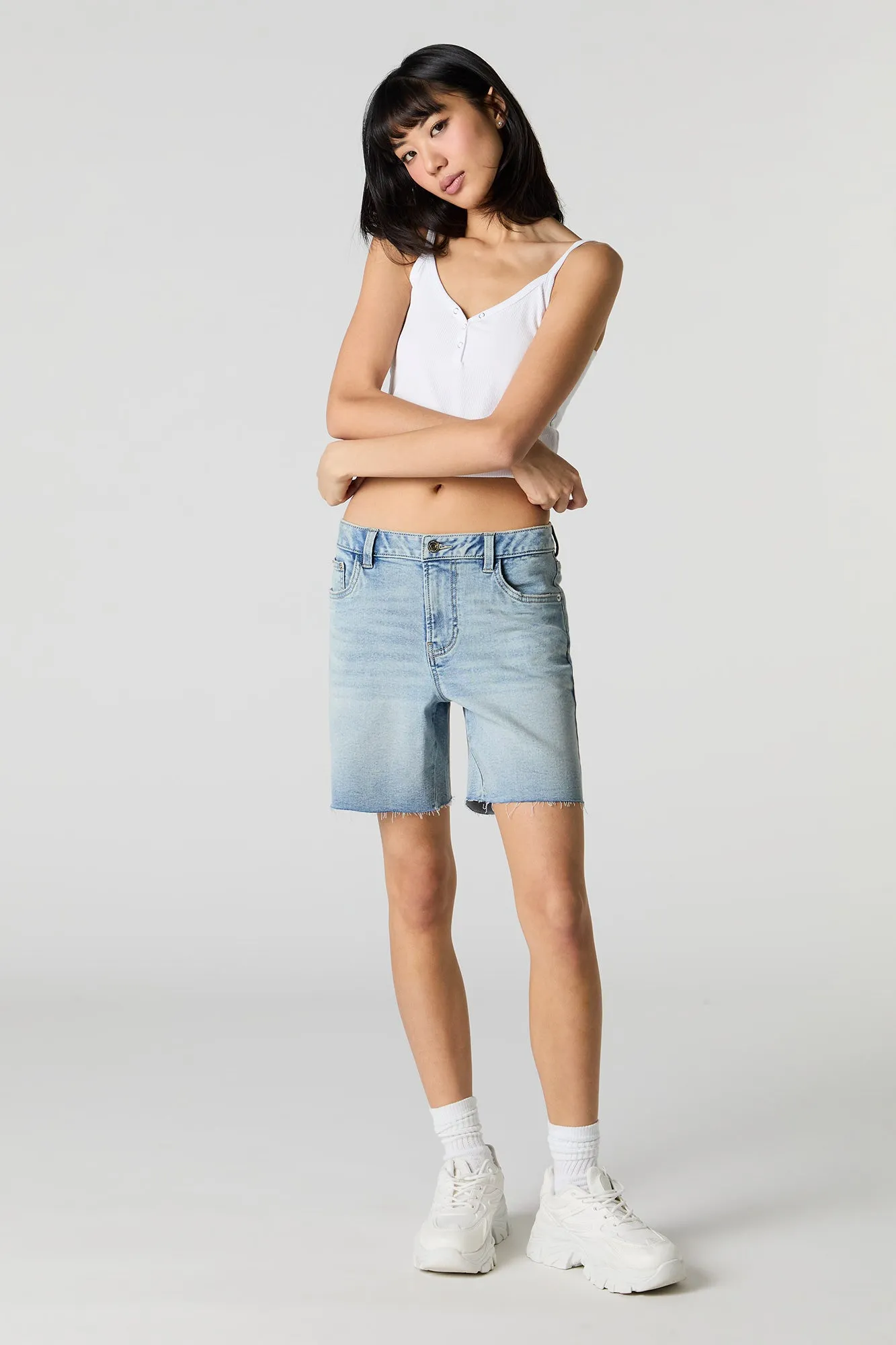 High Rise Longline Denim Short