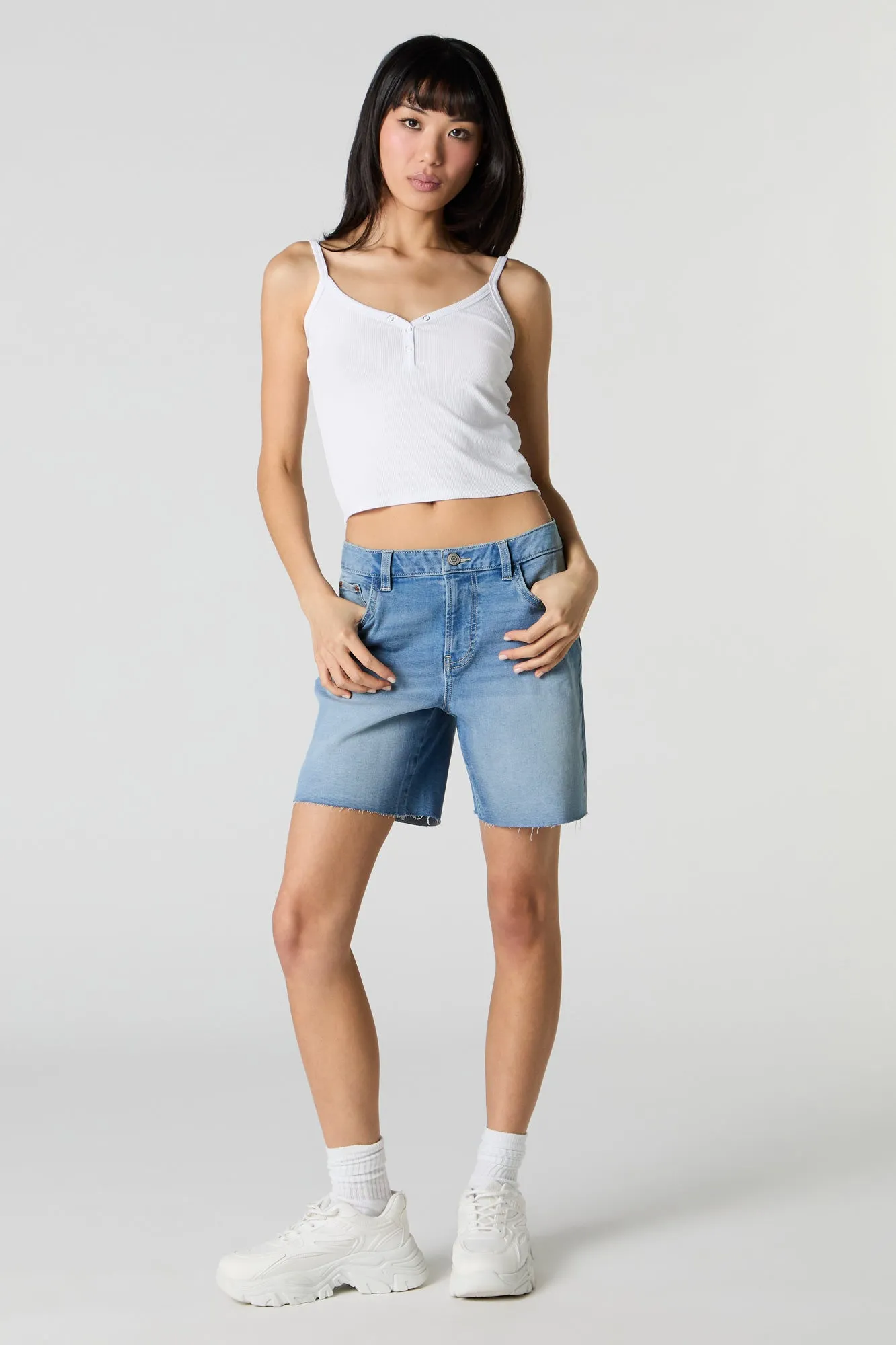 High Rise Longline Denim Short