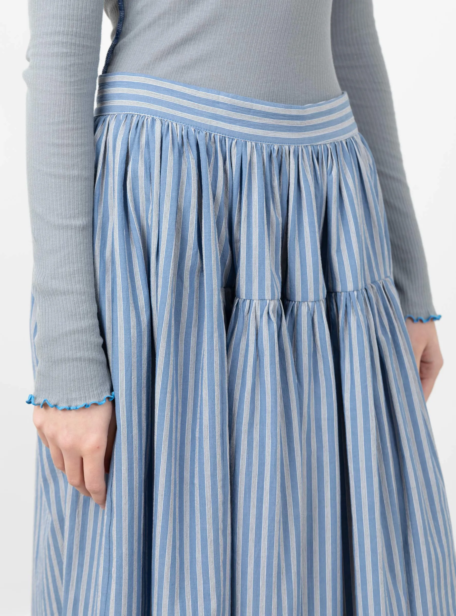 Japanese Striped Cotton Panel Skirt Blue, White and Navy