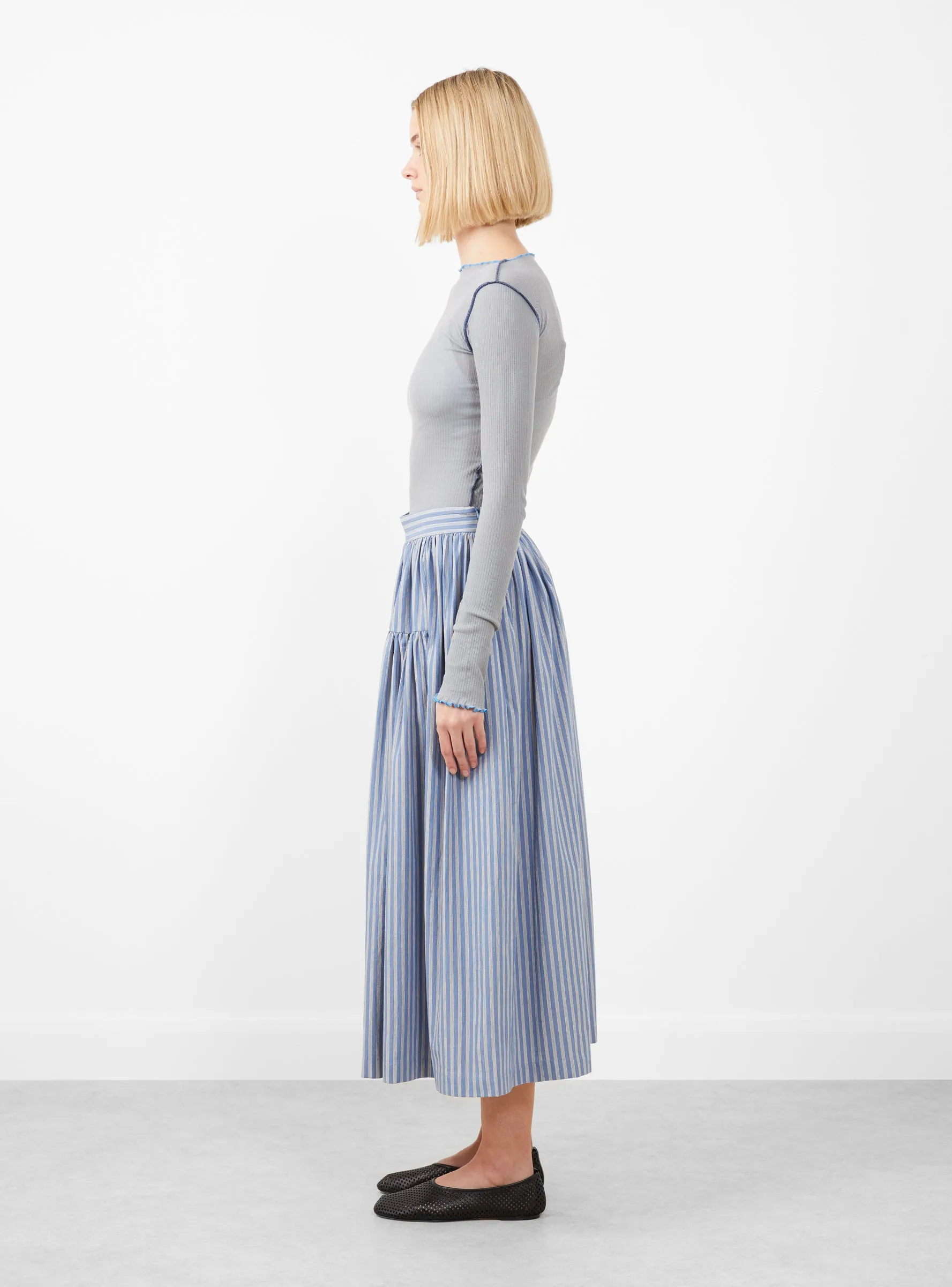 Japanese Striped Cotton Panel Skirt Blue, White and Navy