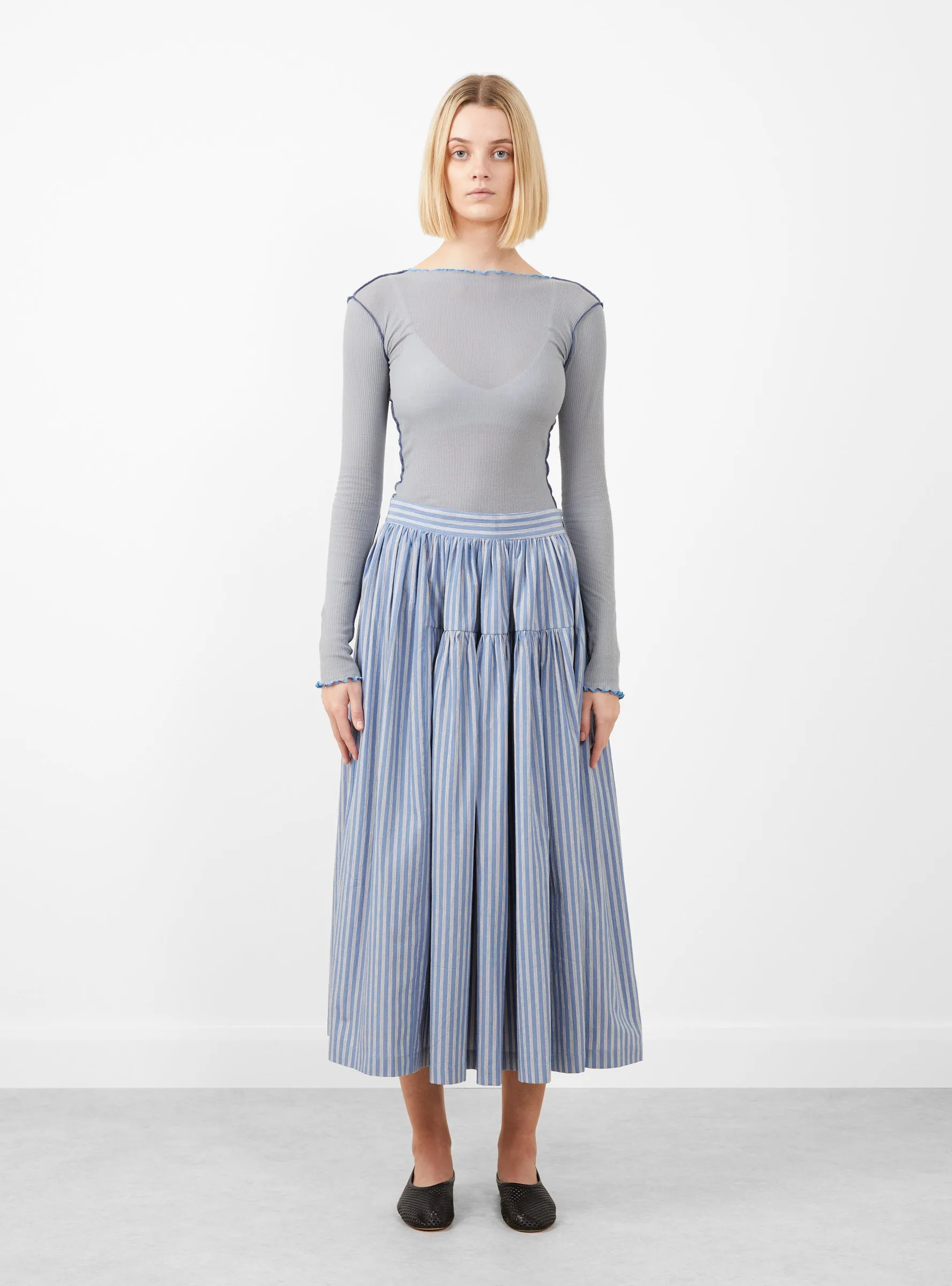 Japanese Striped Cotton Panel Skirt Blue, White and Navy