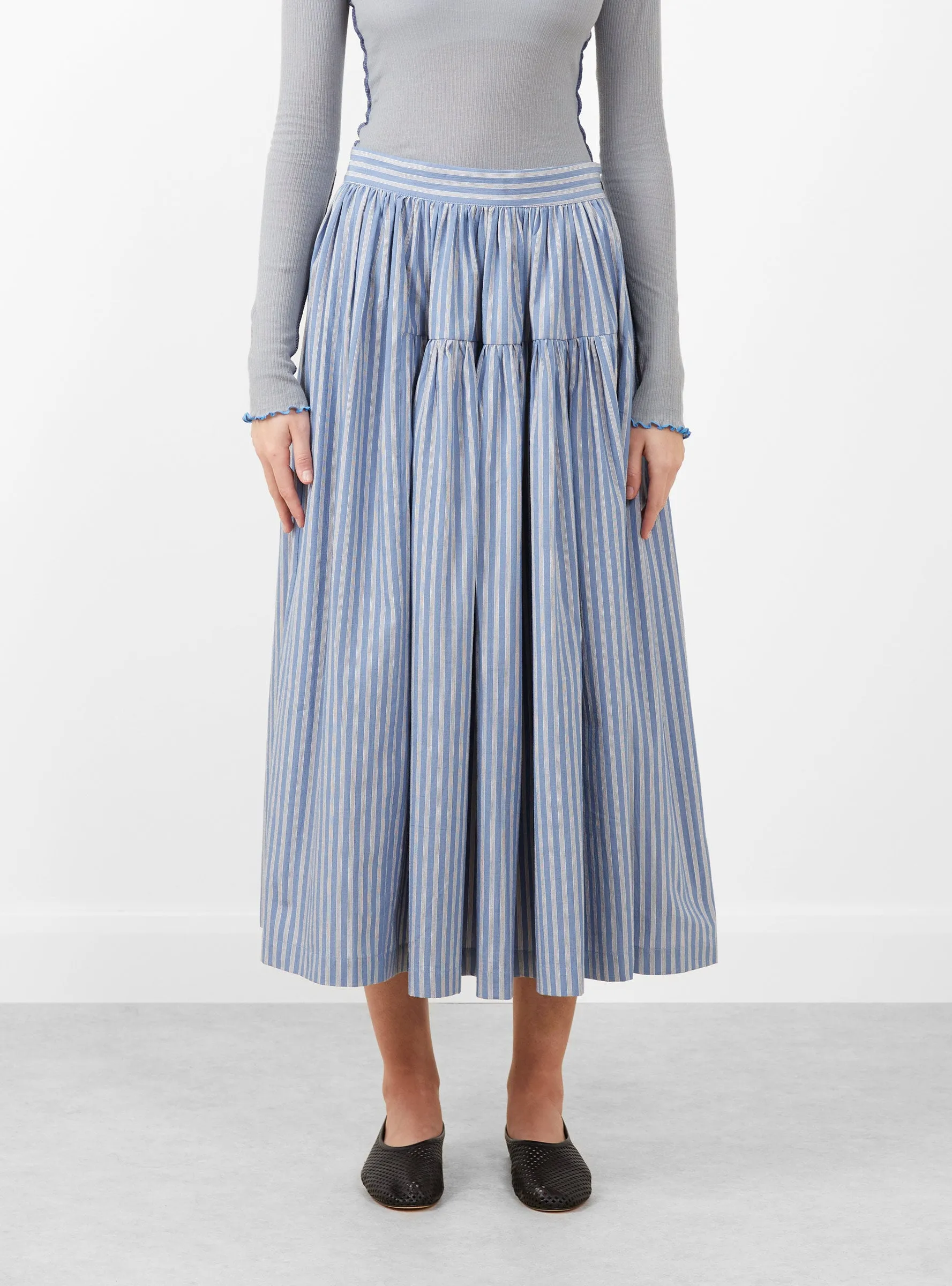 Japanese Striped Cotton Panel Skirt Blue, White and Navy