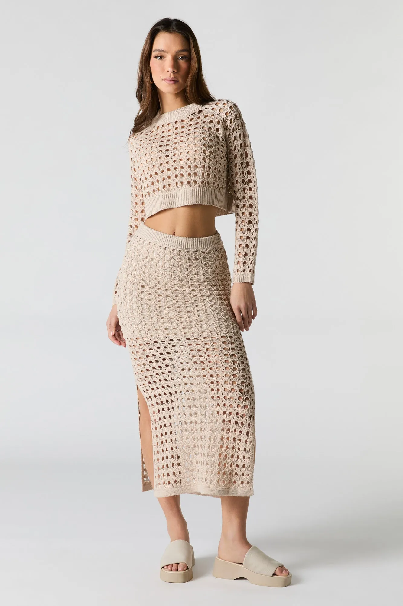 Jupe midi avec fente en tricot ouvert