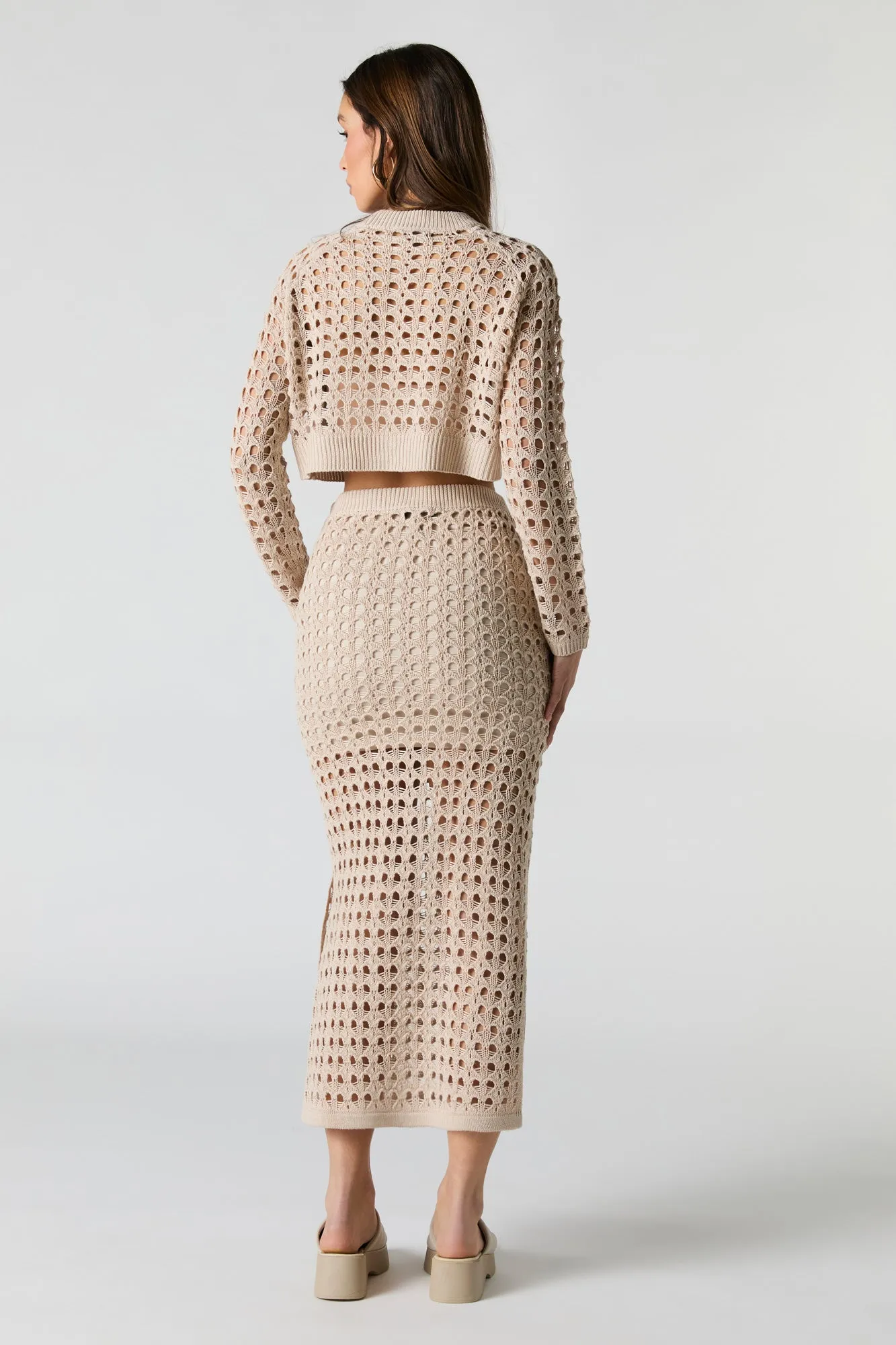 Jupe midi avec fente en tricot ouvert