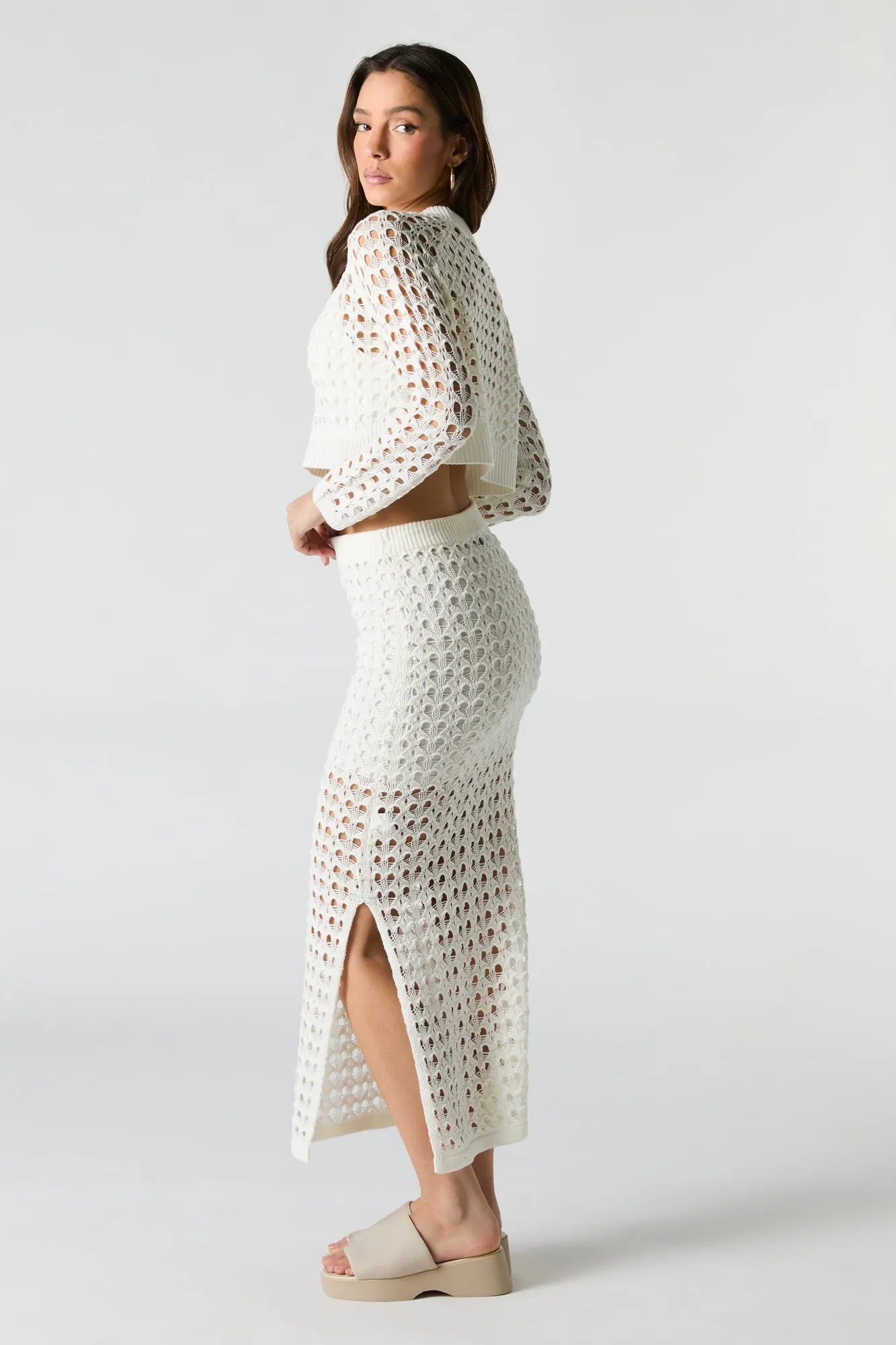 Jupe midi avec fente en tricot ouvert