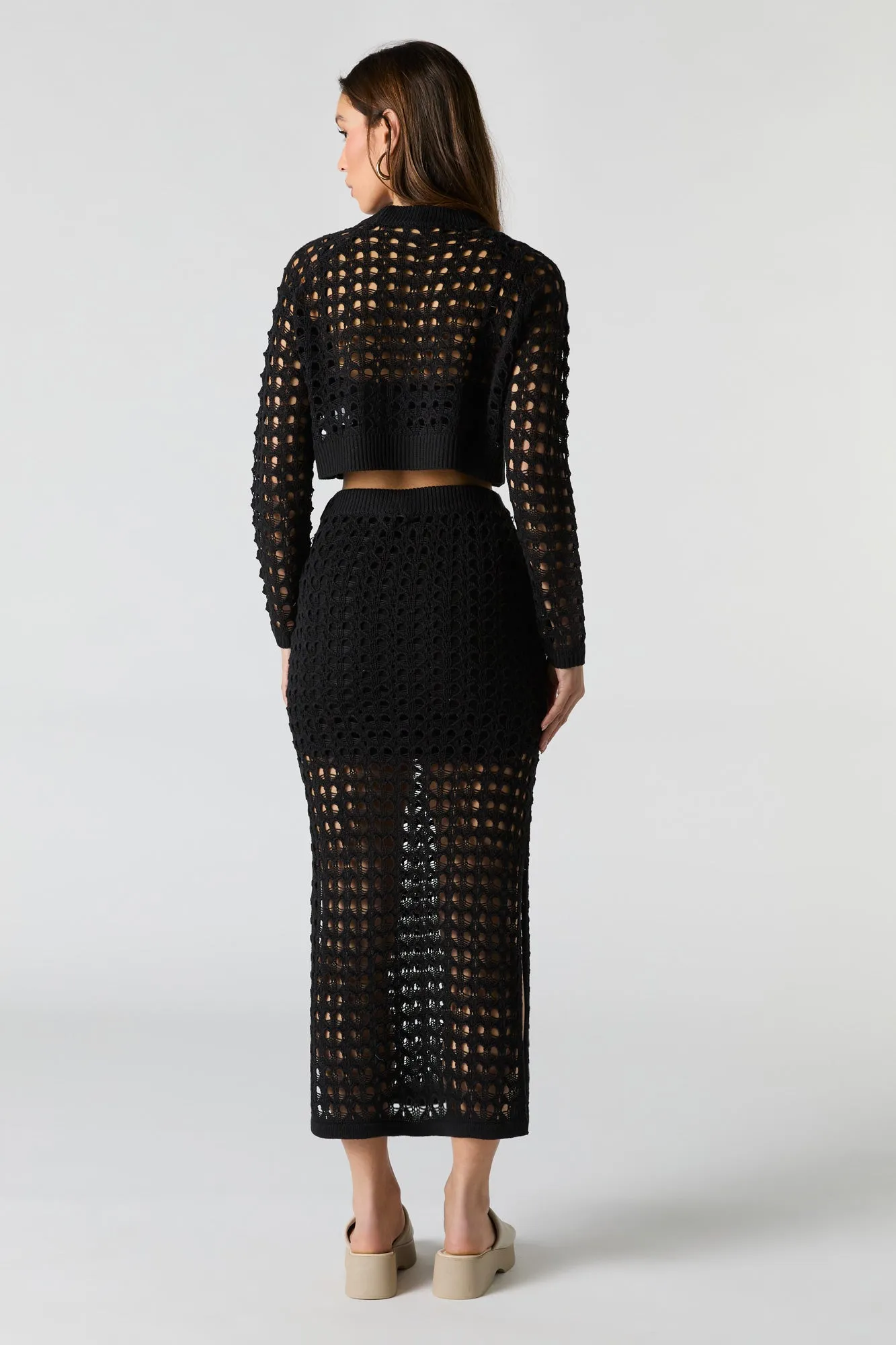 Jupe midi avec fente en tricot ouvert