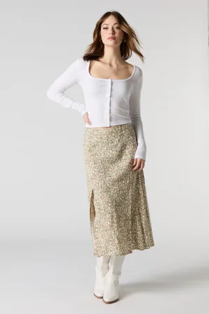Jupe midi à fente et imprimé floral