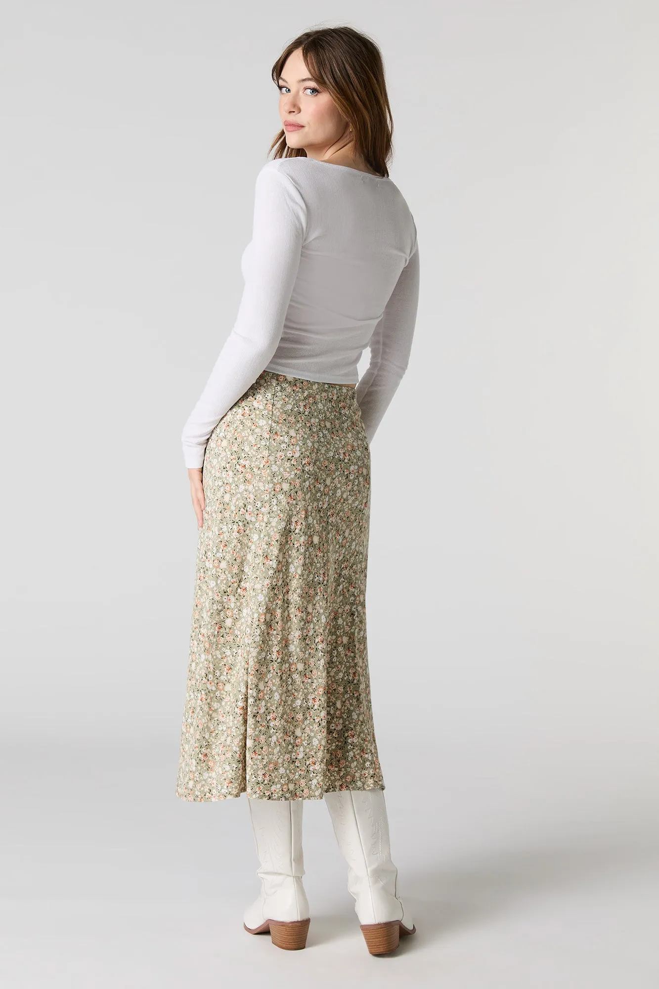 Jupe midi à fente et imprimé floral