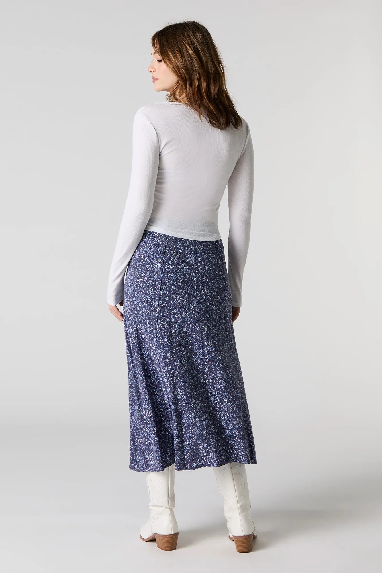 Jupe midi à fente et imprimé floral