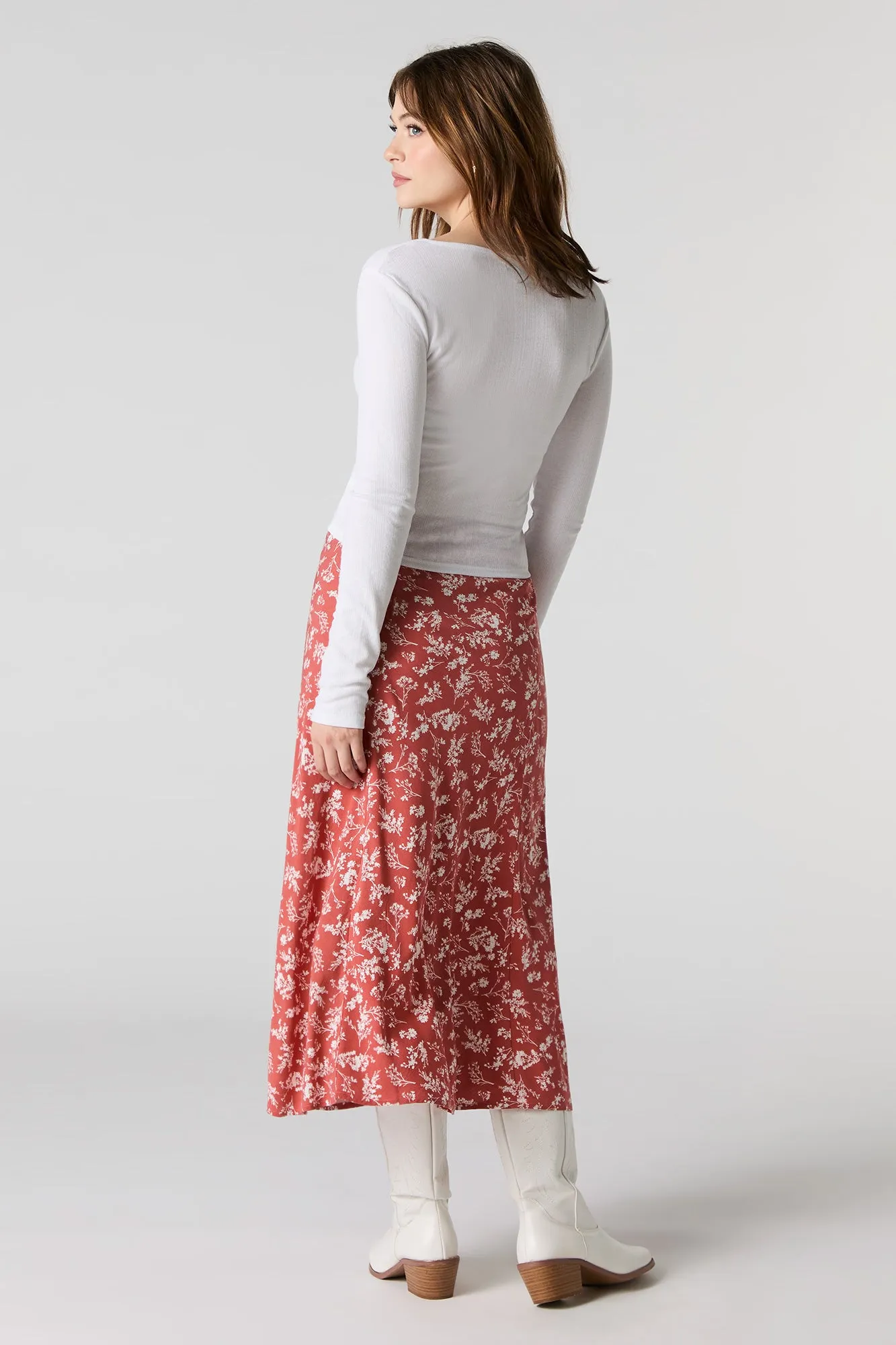 Jupe midi à fente et imprimé floral